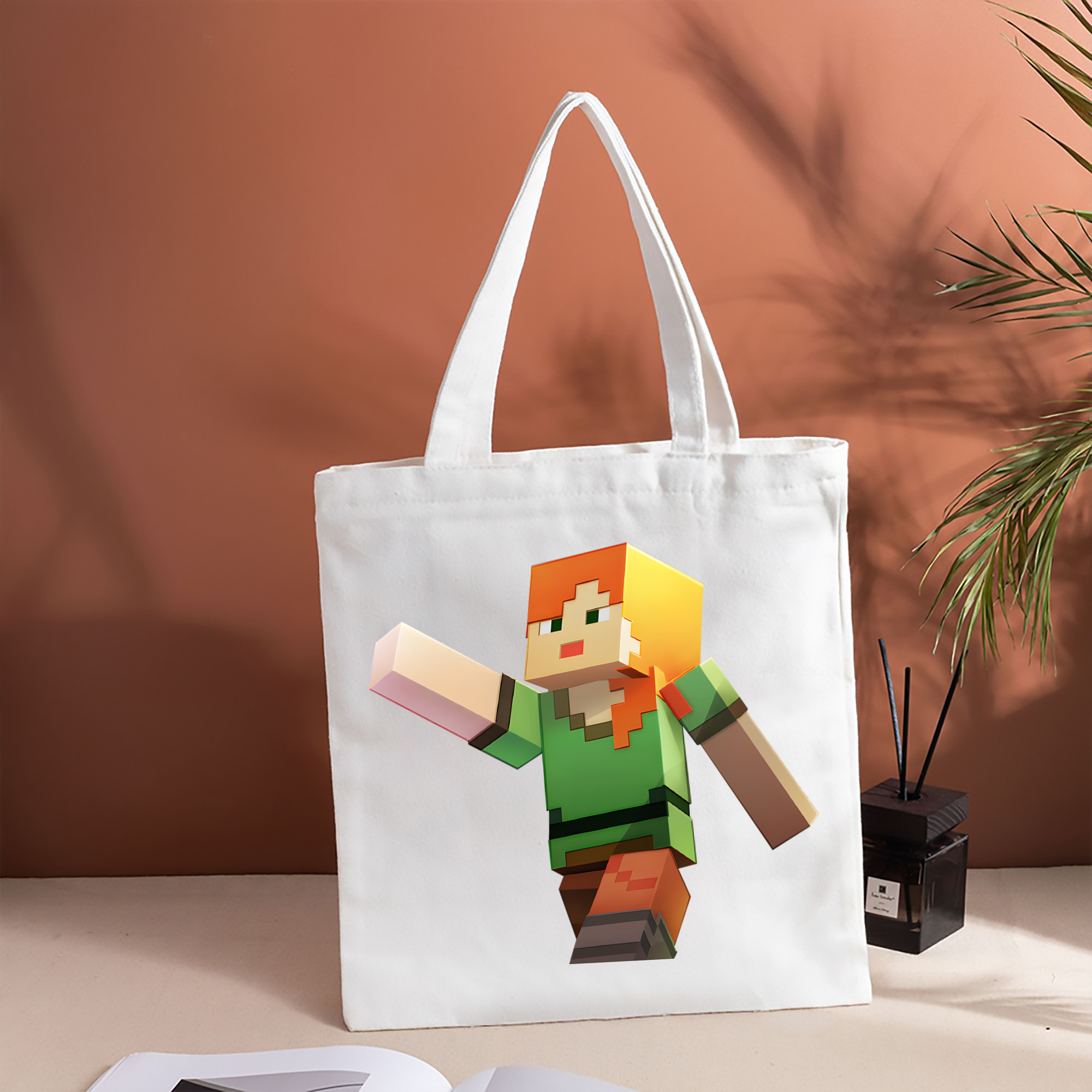 マインクラフト ブロックの世界 Minecraft MC Block world 縦型キャンバス生地手提げバッグ　トートバッグ