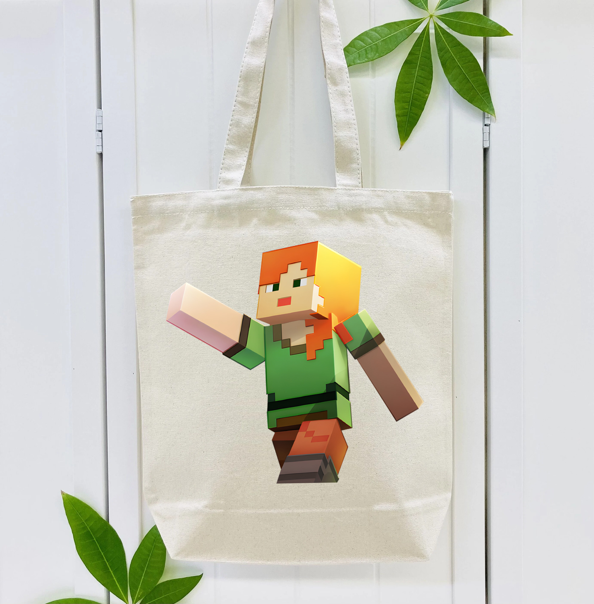 マインクラフト ブロックの世界 Minecraft MC Block world 縦型キャンバス生地手提げバッグ　トートバッグ