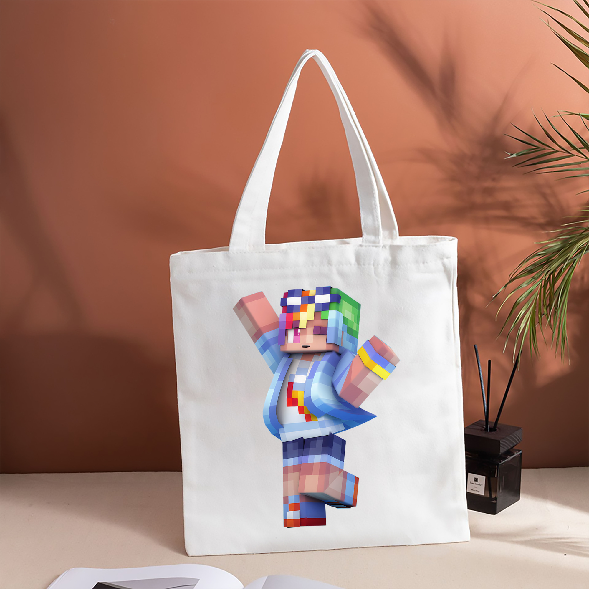 マインクラフト ブロックの世界 Minecraft MC Block world 縦型キャンバス生地手提げバッグ　トートバッグ