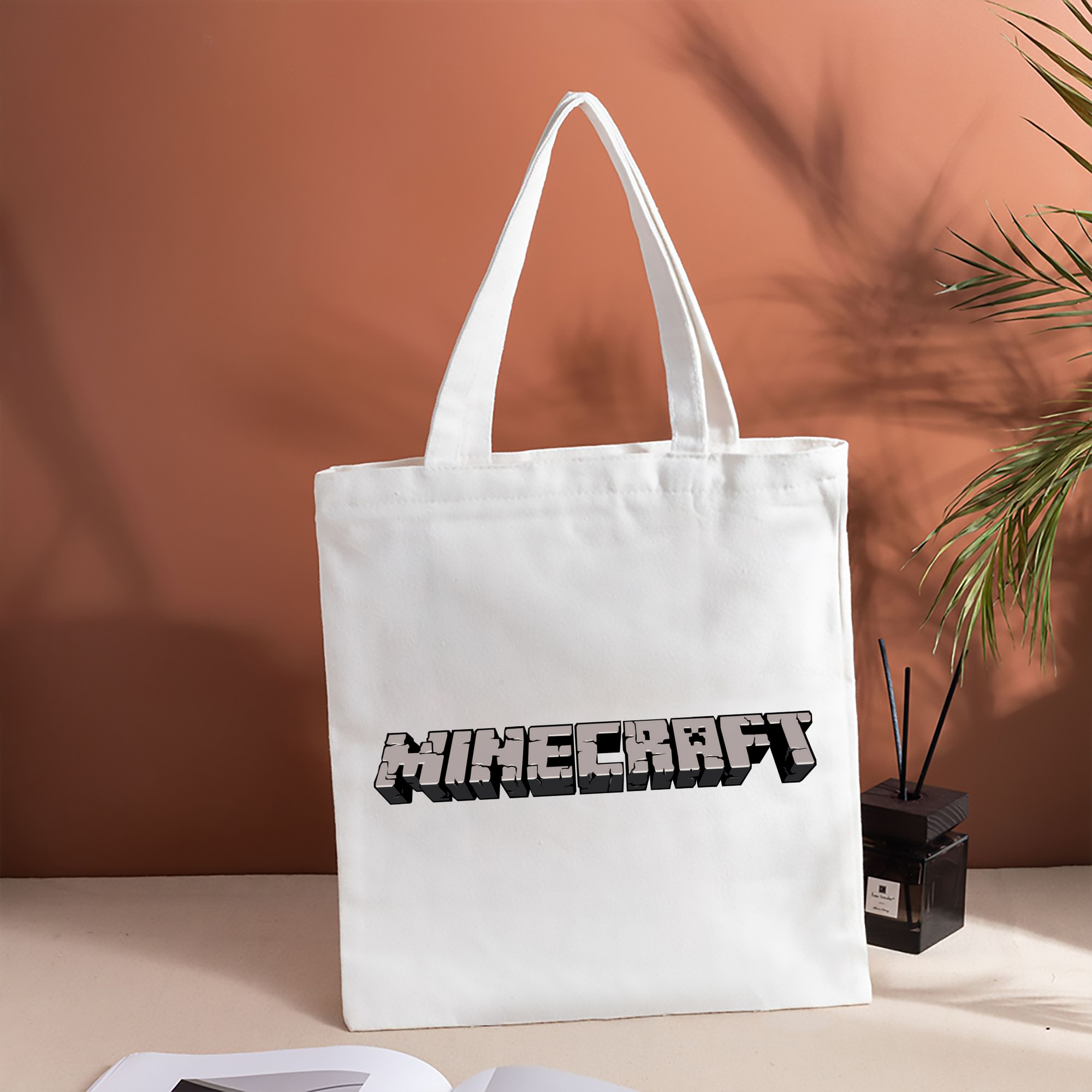 マインクラフト ブロックの世界 Minecraft MC Block world 縦型キャンバス生地手提げバッグ　トートバッグ