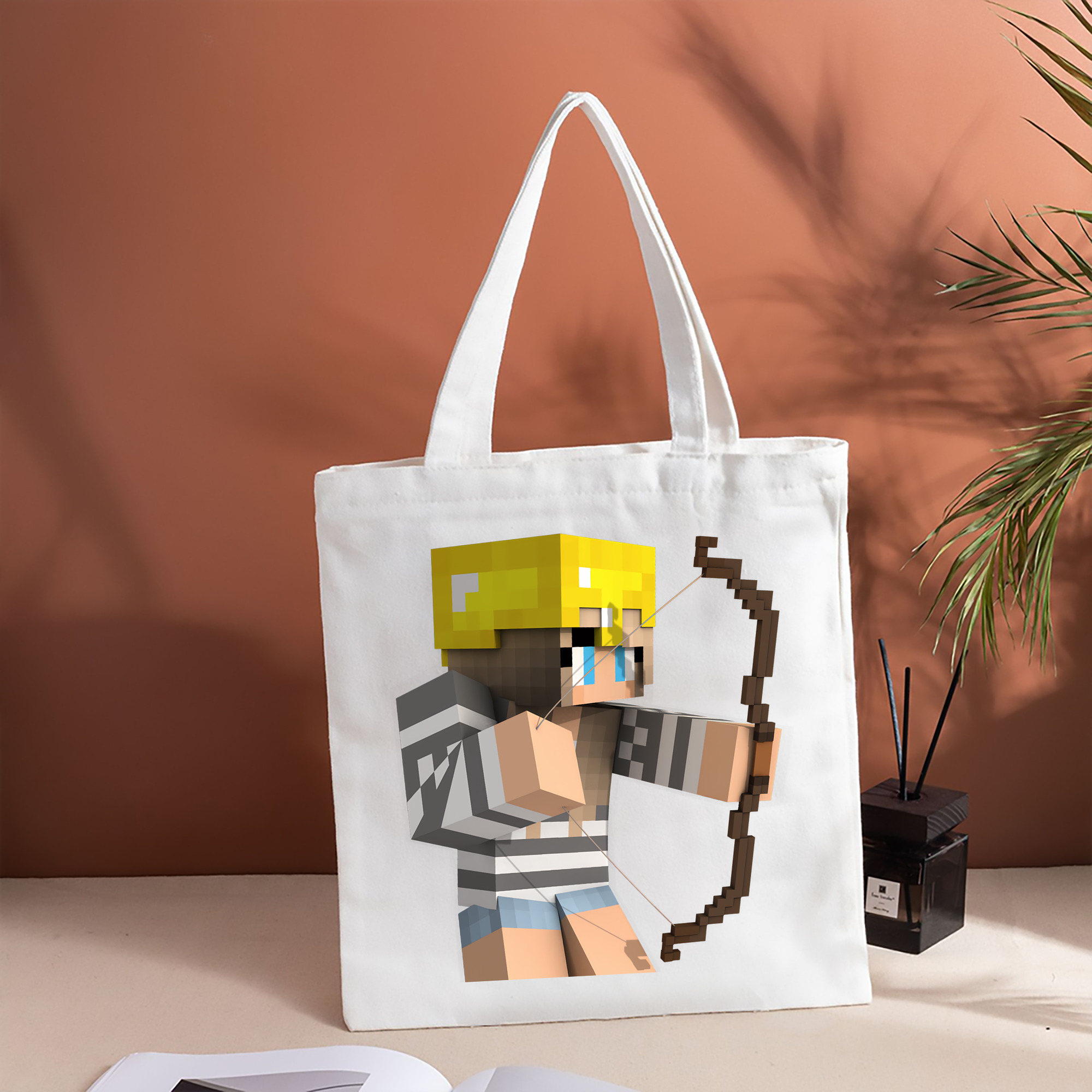 マインクラフト ブロックの世界 Minecraft MC Block world 縦型キャンバス生地手提げバッグ　トートバッグ