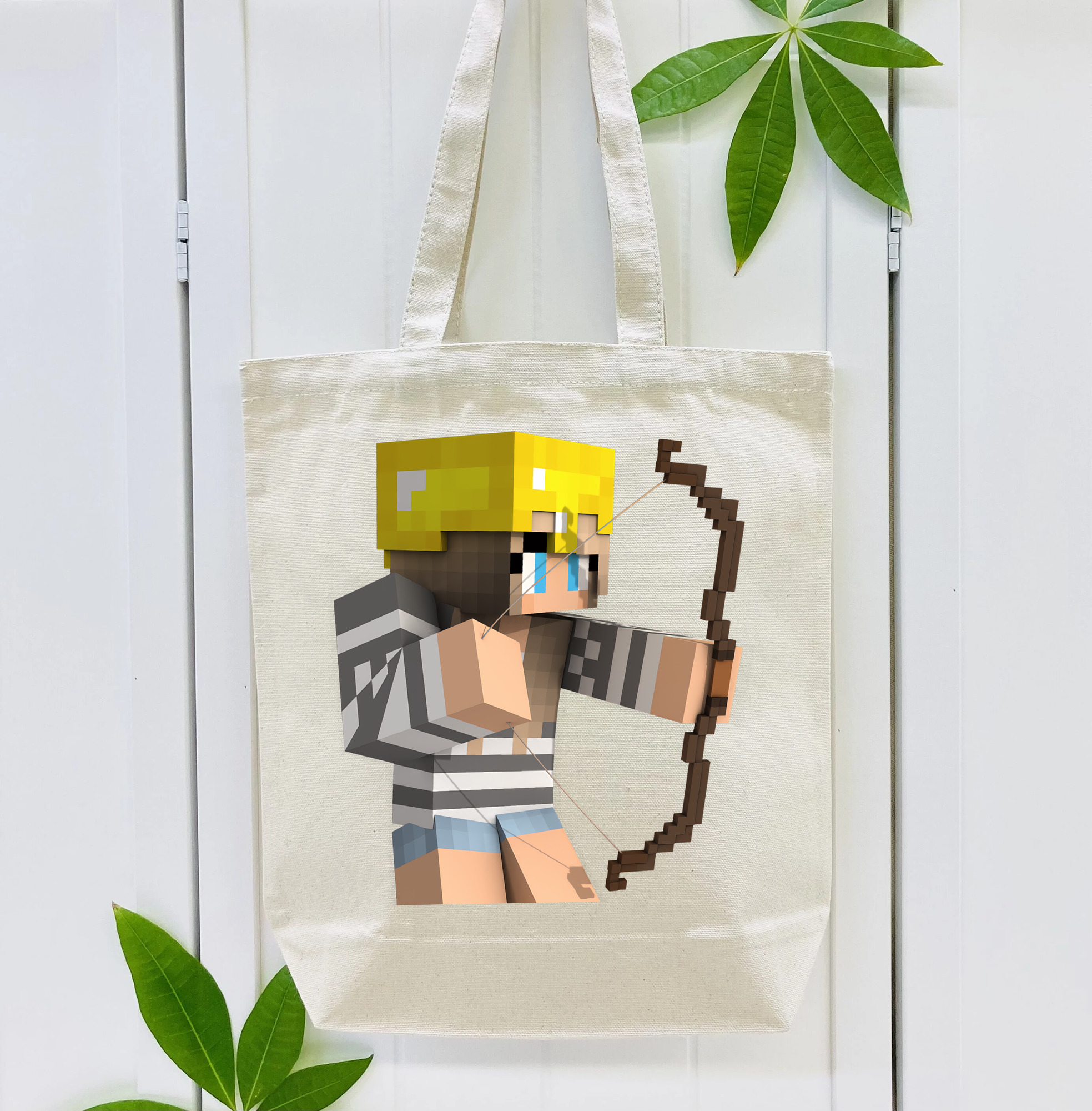 マインクラフト ブロックの世界 Minecraft MC Block world 縦型キャンバス生地手提げバッグ　トートバッグ