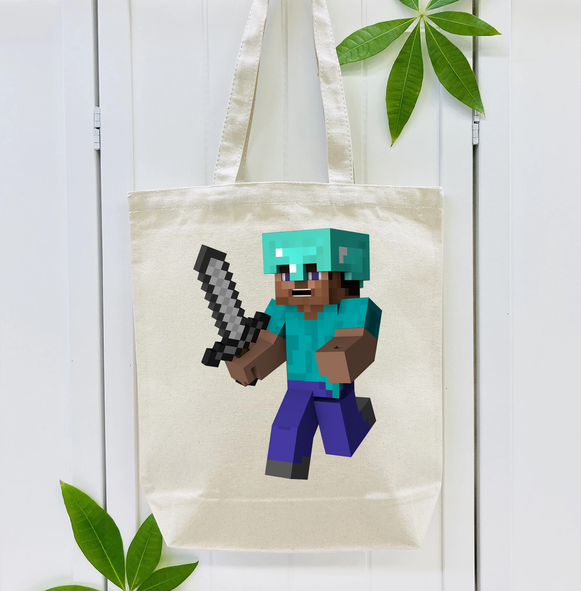 マインクラフト ブロックの世界 Minecraft MC Block world 縦型キャンバス生地手提げバッグ　トートバッグ