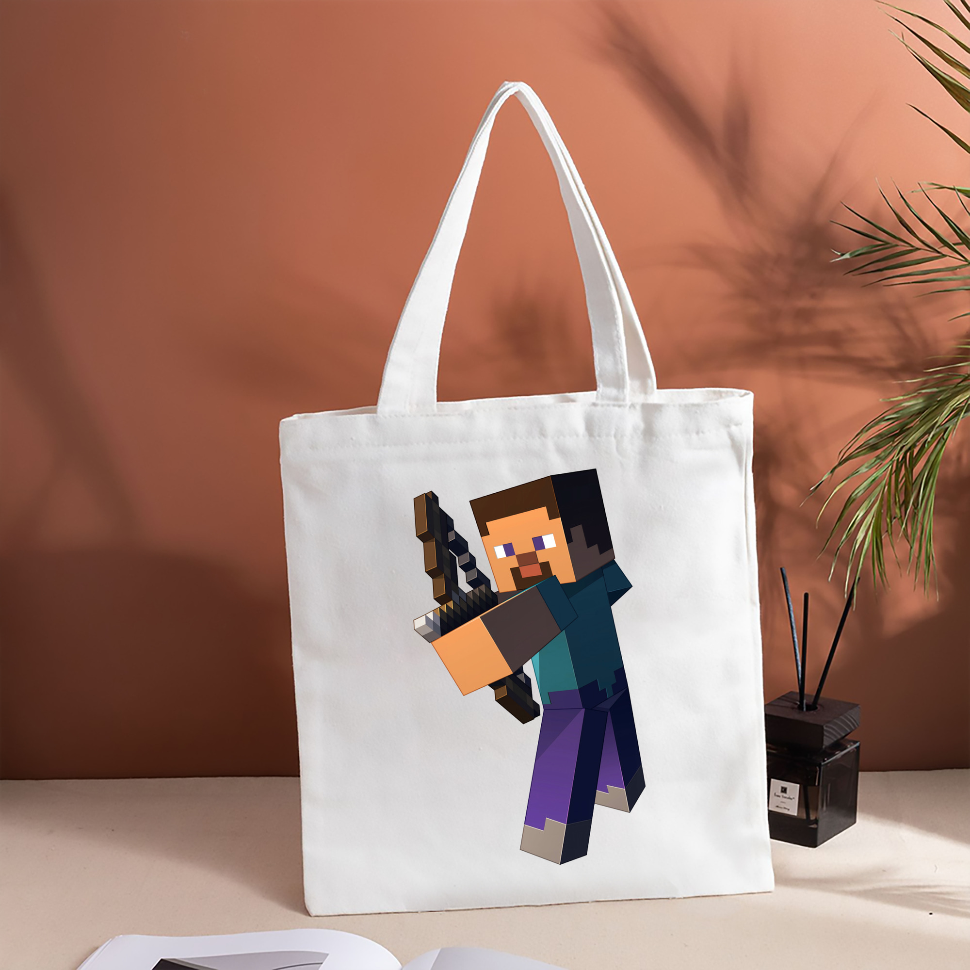 マインクラフト ブロックの世界 Minecraft MC Block world 縦型キャンバス生地手提げバッグ　トートバッグ