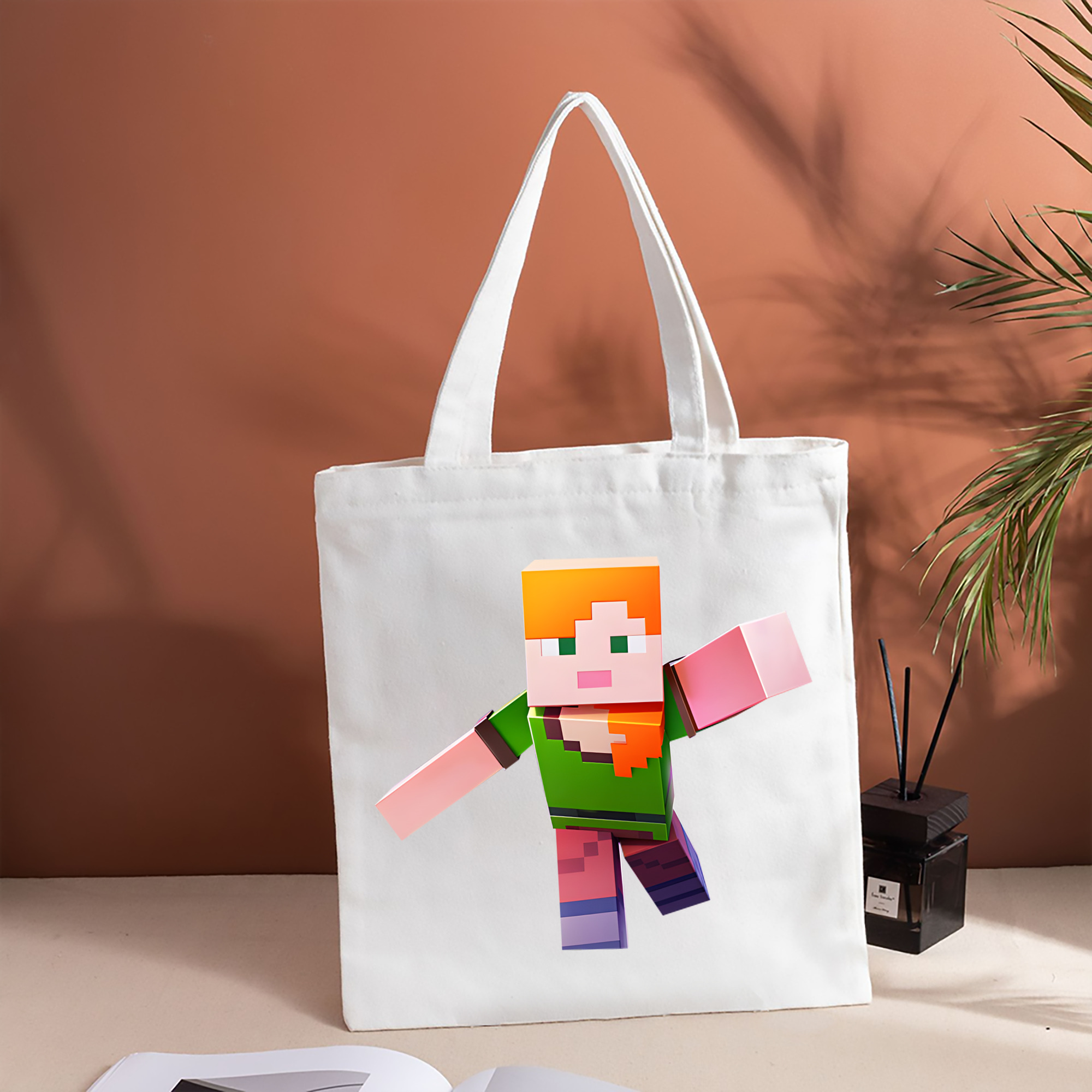 マインクラフト ブロックの世界 Minecraft MC Block world 縦型キャンバス生地手提げバッグ　トートバッグ