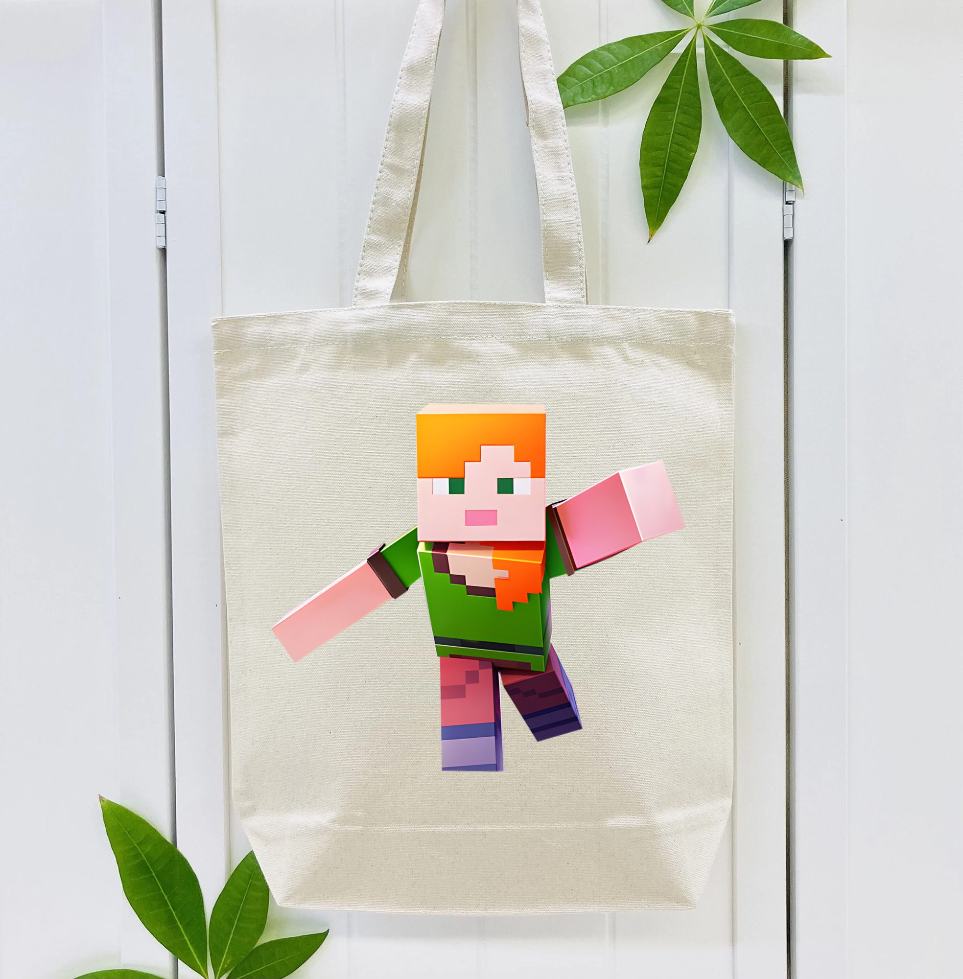 マインクラフト ブロックの世界 Minecraft MC Block world 縦型キャンバス生地手提げバッグ　トートバッグ