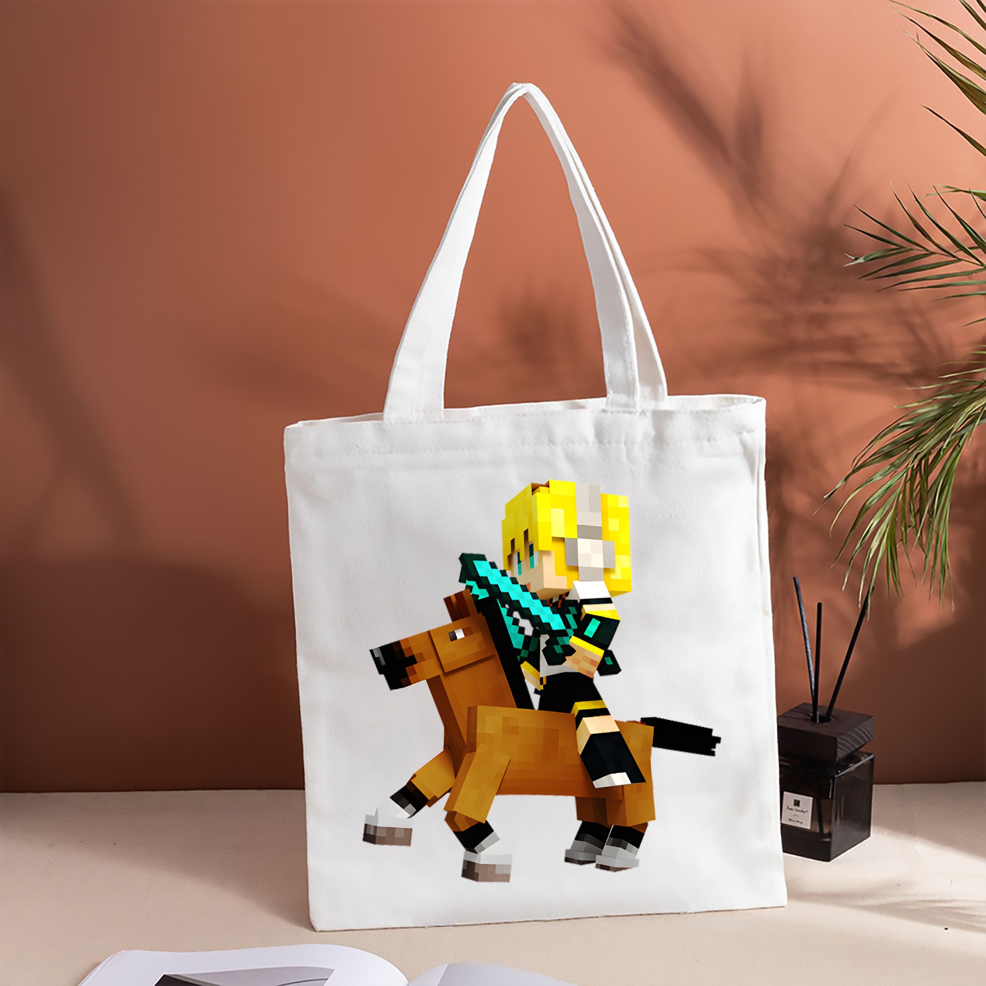 マインクラフト ブロックの世界 Minecraft MC Block world 縦型キャンバス生地手提げバッグ　トートバッグ