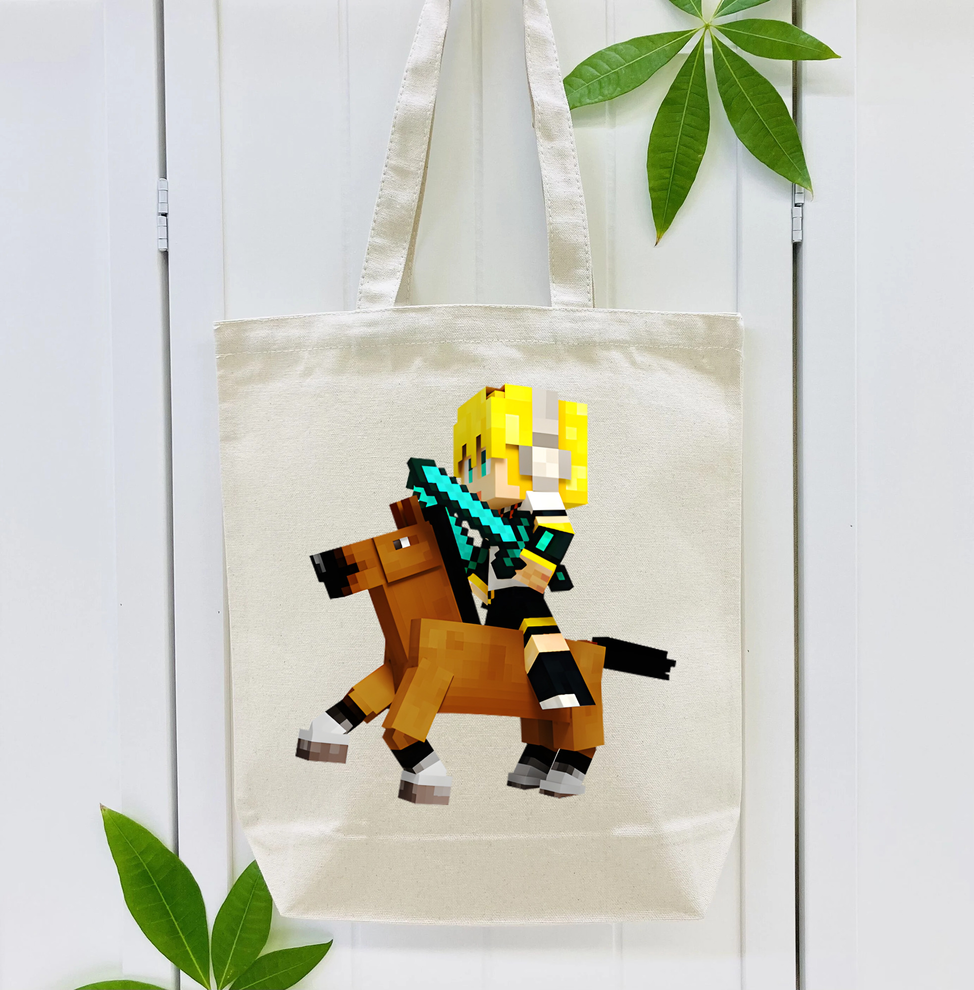 マインクラフト ブロックの世界 Minecraft MC Block world 縦型キャンバス生地手提げバッグ　トートバッグ