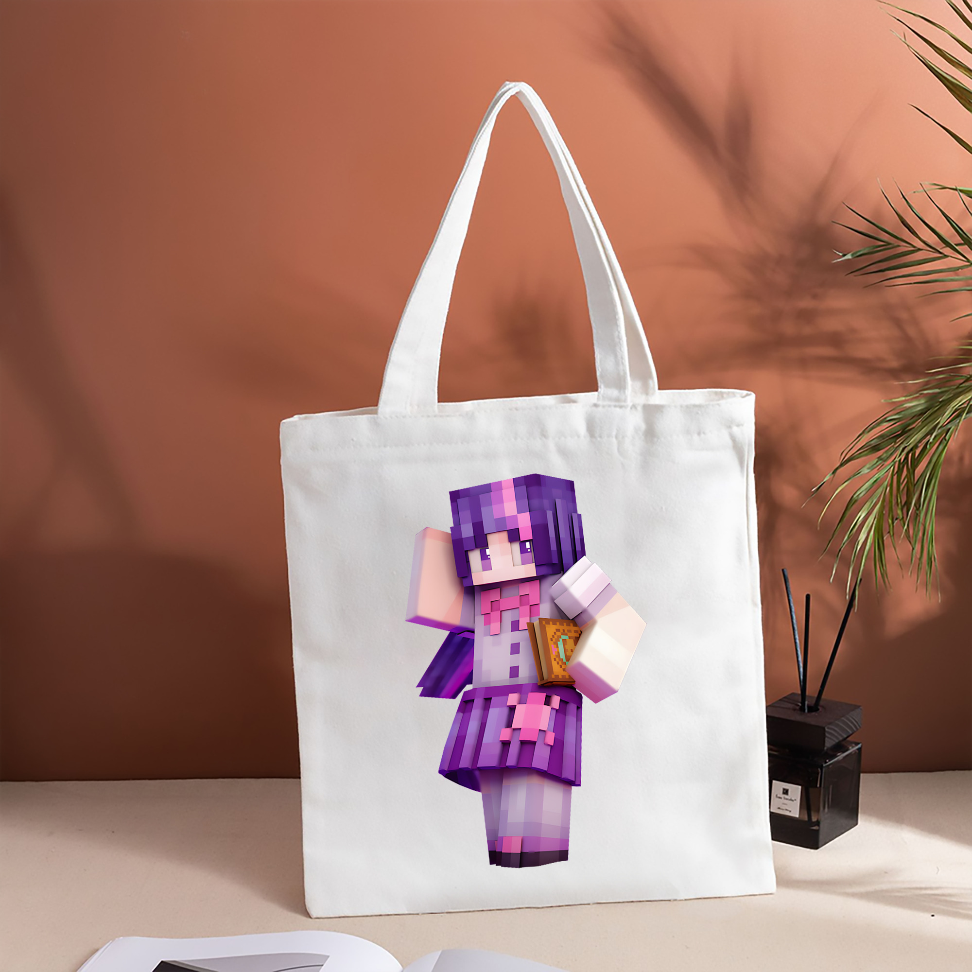 マインクラフト ブロックの世界 Minecraft MC Block world 縦型キャンバス生地手提げバッグ　トートバッグ