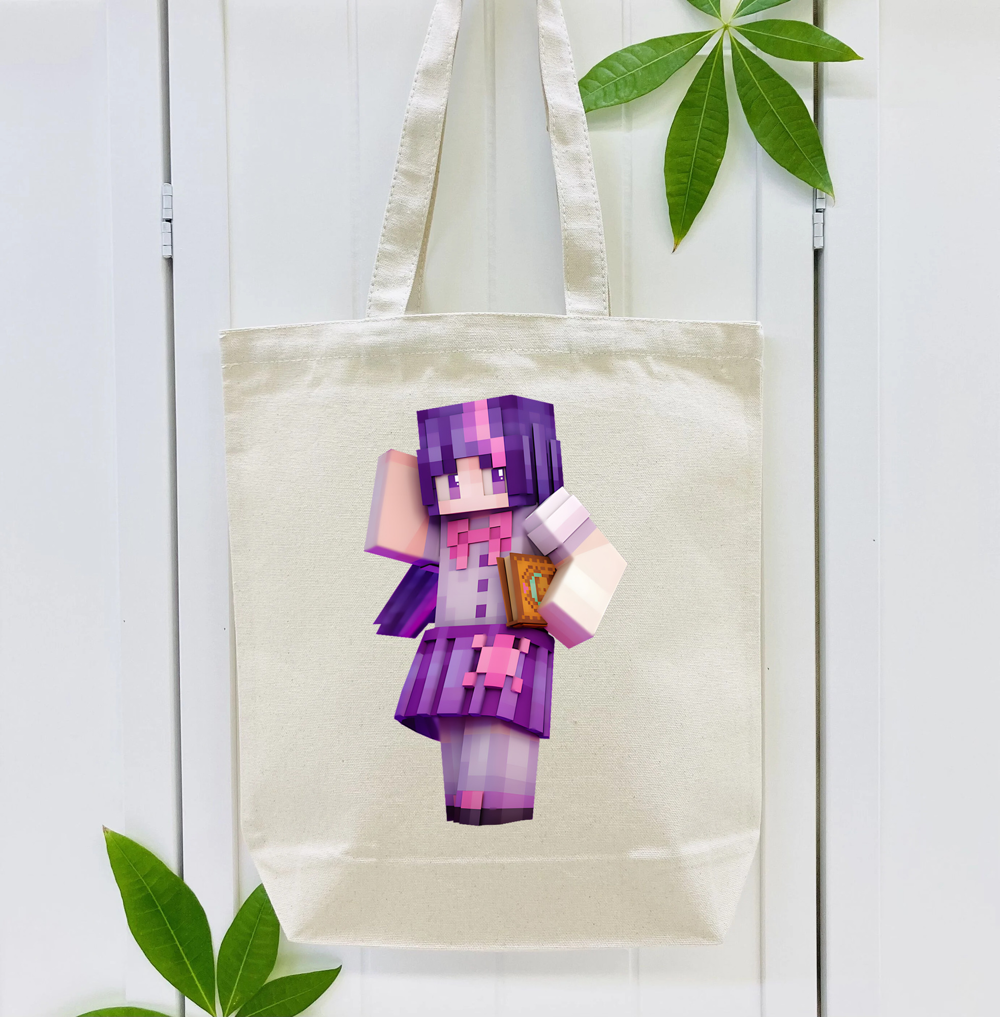 マインクラフト ブロックの世界 Minecraft MC Block world 縦型キャンバス生地手提げバッグ　トートバッグ