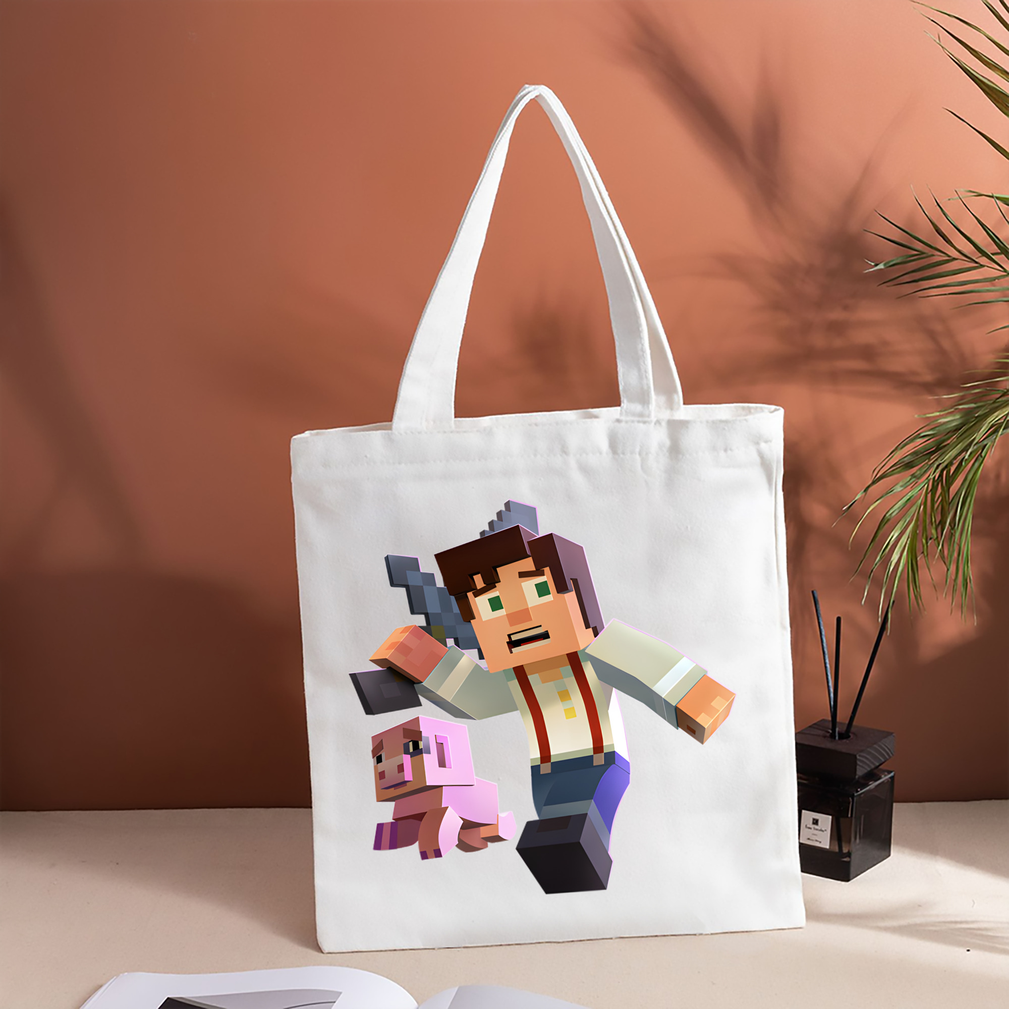 マインクラフト ブロックの世界 Minecraft MC Block world 縦型キャンバス生地手提げバッグ　トートバッグ