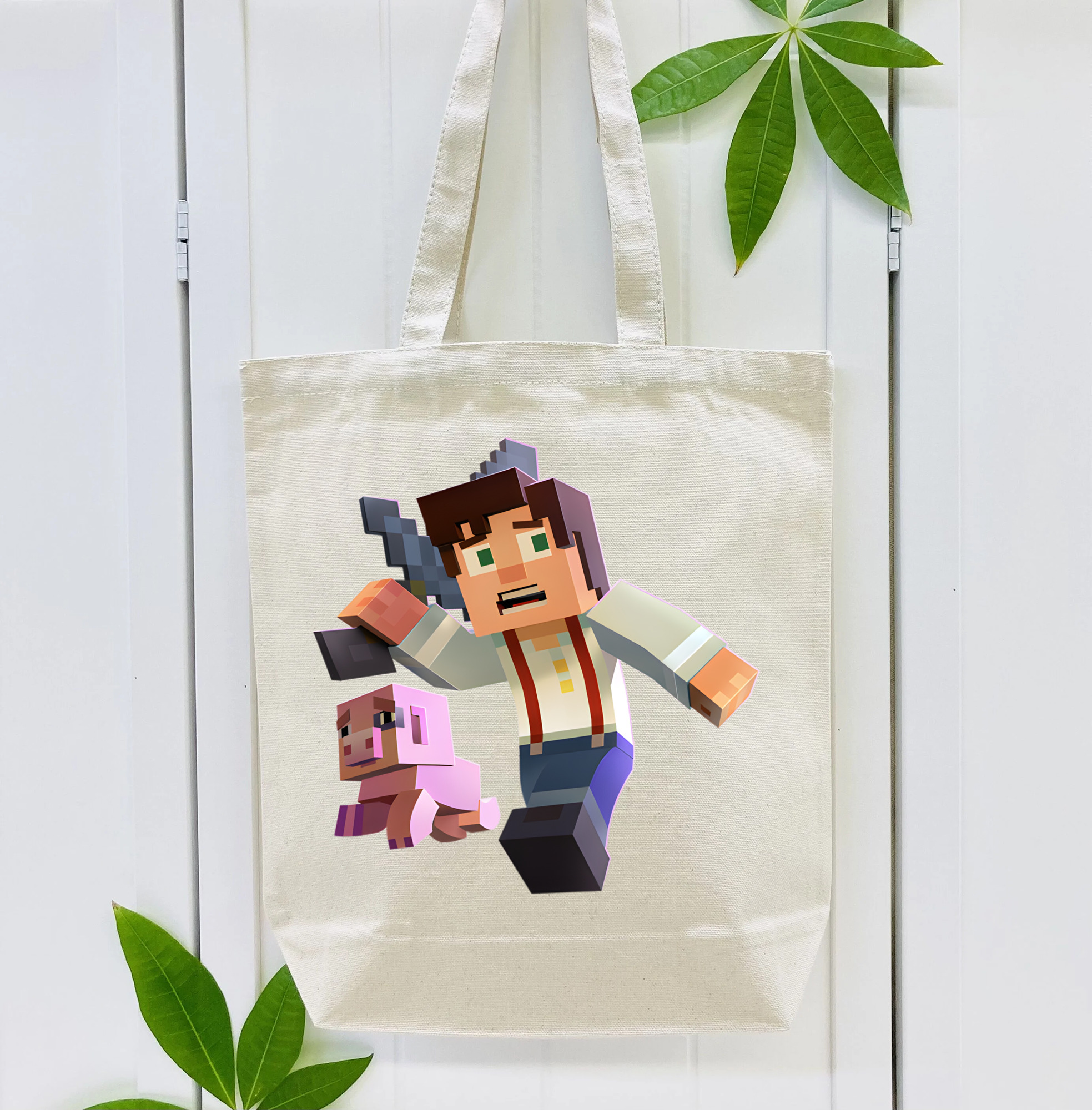 マインクラフト ブロックの世界 Minecraft MC Block world 縦型キャンバス生地手提げバッグ　トートバッグ