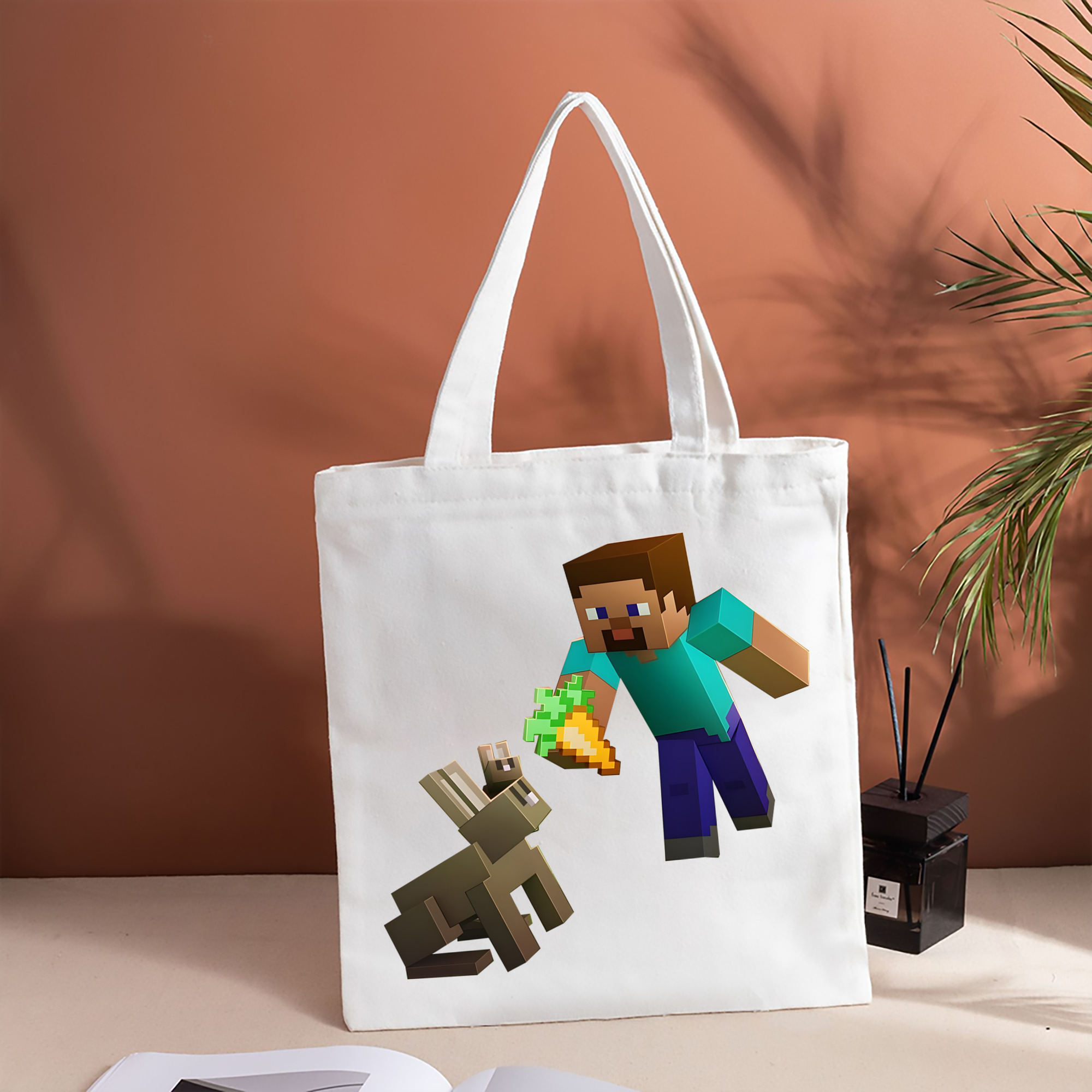 マインクラフト ブロックの世界 Minecraft MC Block world 縦型キャンバス生地手提げバッグ　トートバッグ