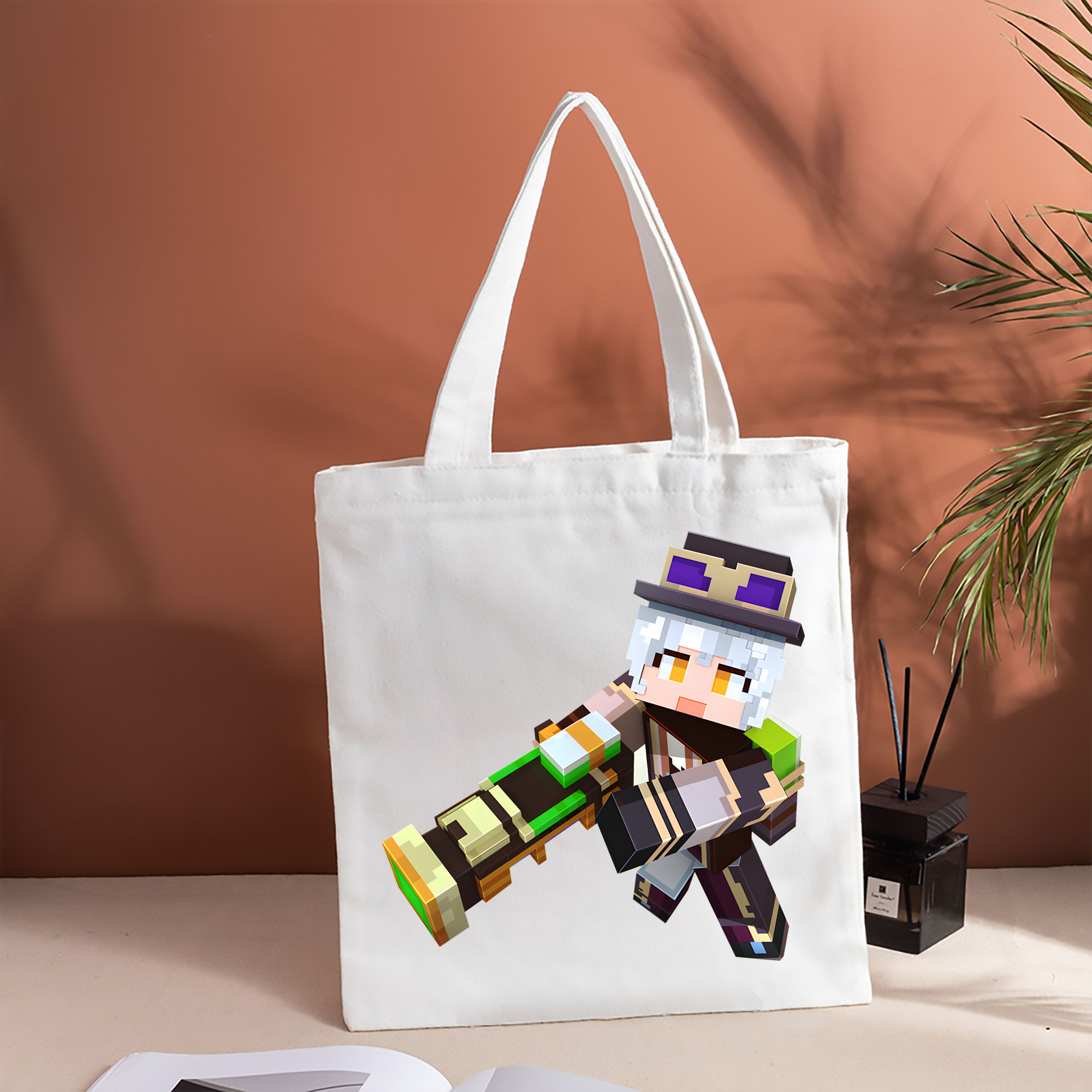 マインクラフト ブロックの世界 Minecraft MC Block world 縦型キャンバス生地手提げバッグ　トートバッグ