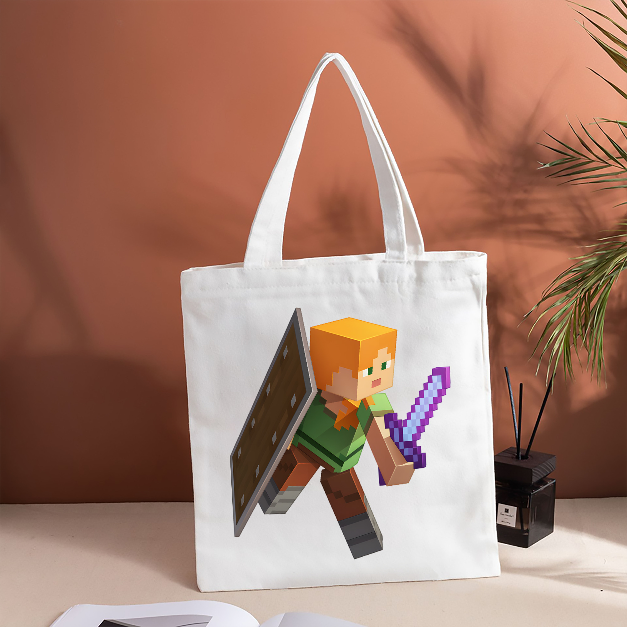 マインクラフト ブロックの世界 Minecraft MC Block world 縦型キャンバス生地手提げバッグ　トートバッグ