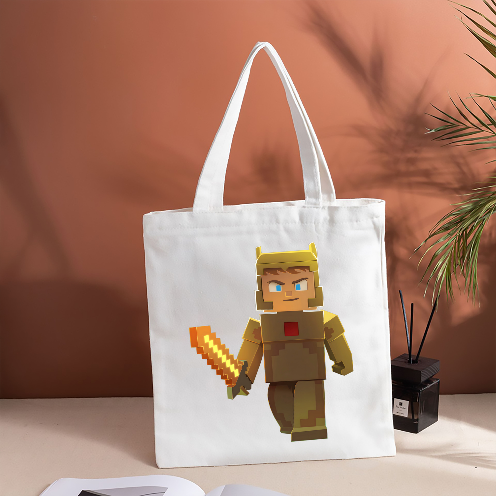 マインクラフト ブロックの世界 Minecraft MC Block world 縦型キャンバス生地手提げバッグ　トートバッグ