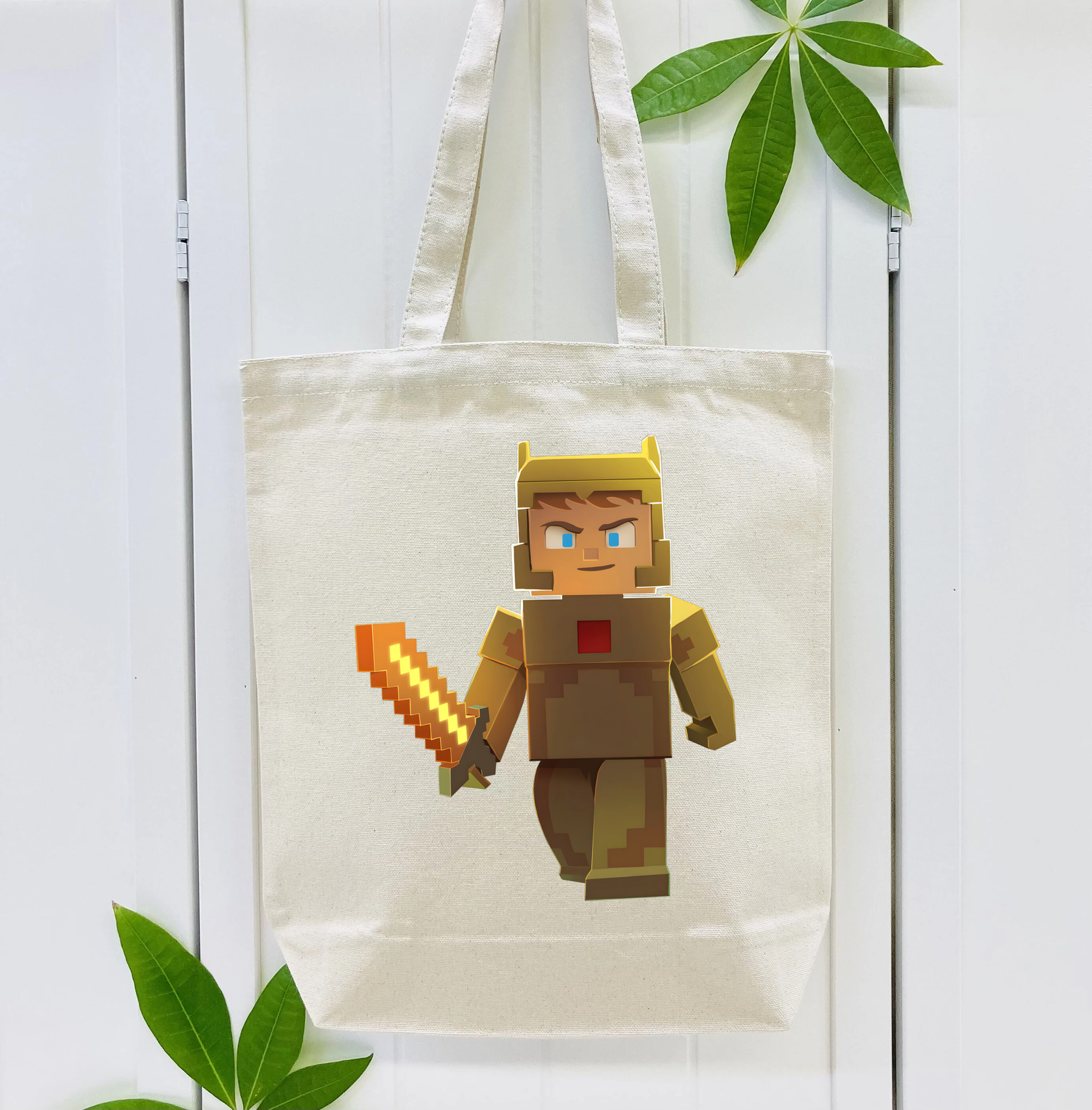 マインクラフト ブロックの世界 Minecraft MC Block world 縦型キャンバス生地手提げバッグ　トートバッグ