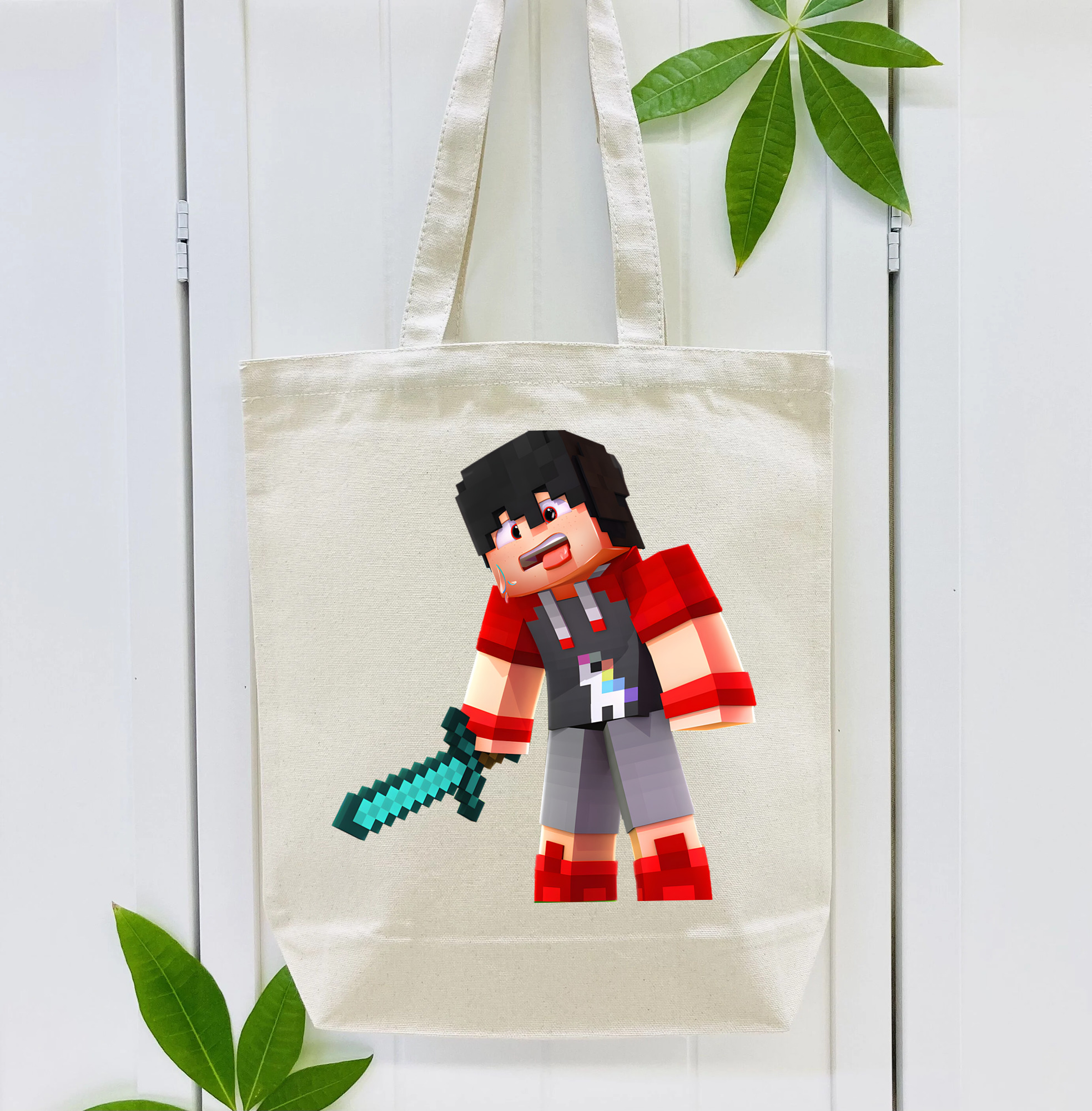 マインクラフト ブロックの世界 Minecraft MC Block world 縦型キャンバス生地手提げバッグ　トートバッグ