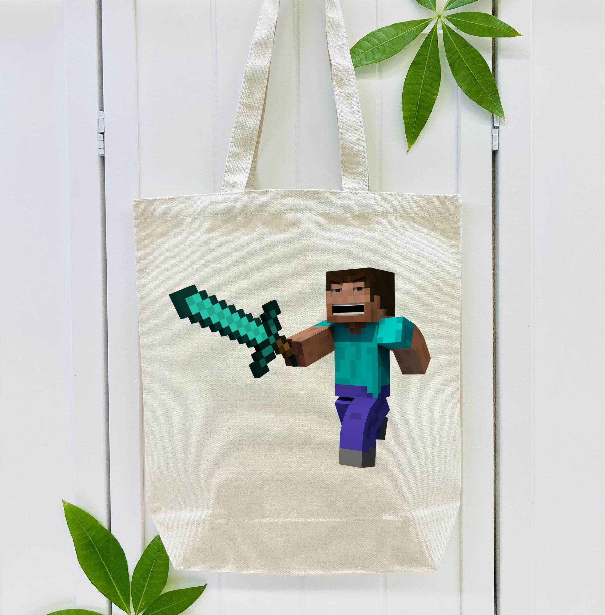 マインクラフト ブロックの世界 Minecraft MC Block world 縦型キャンバス生地手提げバッグ　トートバッグ