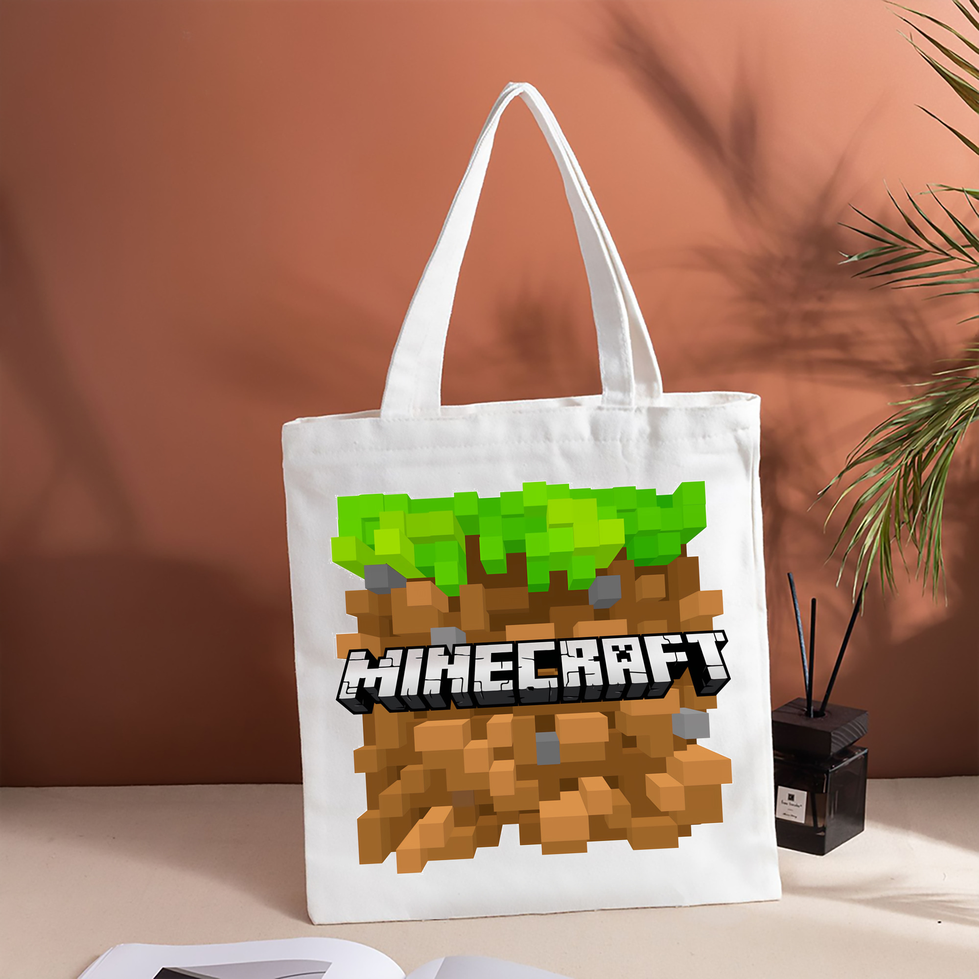 マインクラフト ブロックの世界 Minecraft MC Block world 縦型キャンバス生地手提げバッグ　トートバッグ