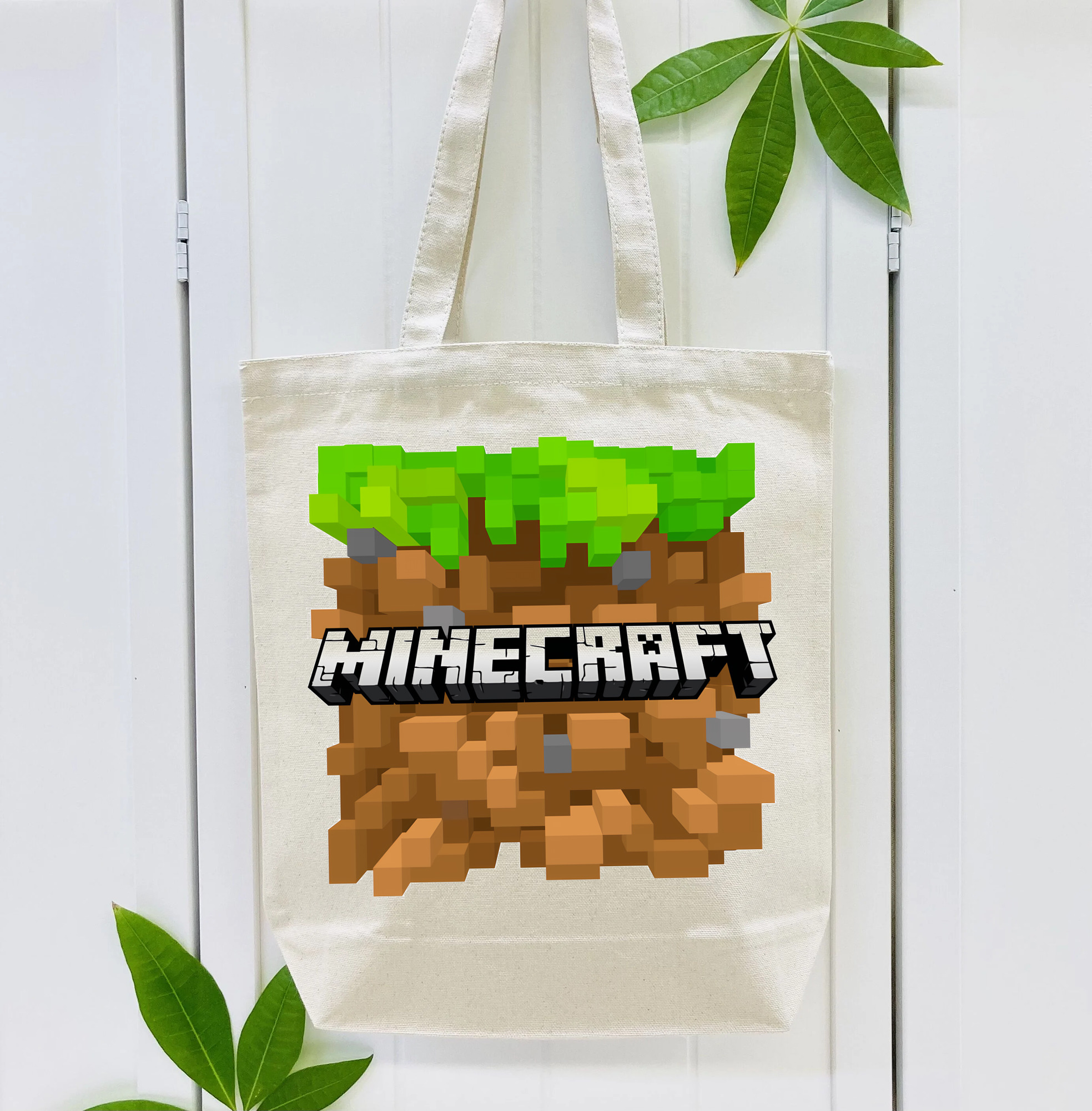 マインクラフト ブロックの世界 Minecraft MC Block world 縦型キャンバス生地手提げバッグ　トートバッグ