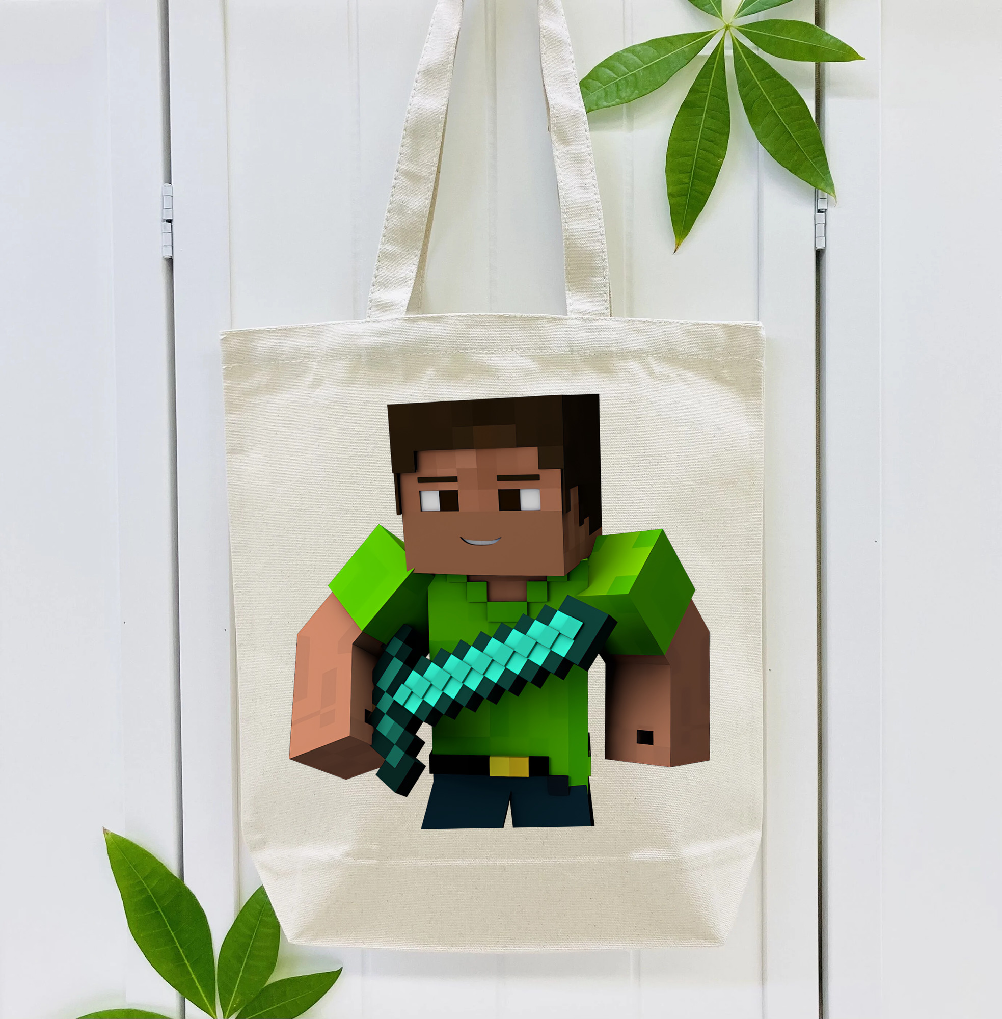 マインクラフト ブロックの世界 Minecraft MC Block world 縦型キャンバス生地手提げバッグ　トートバッグ