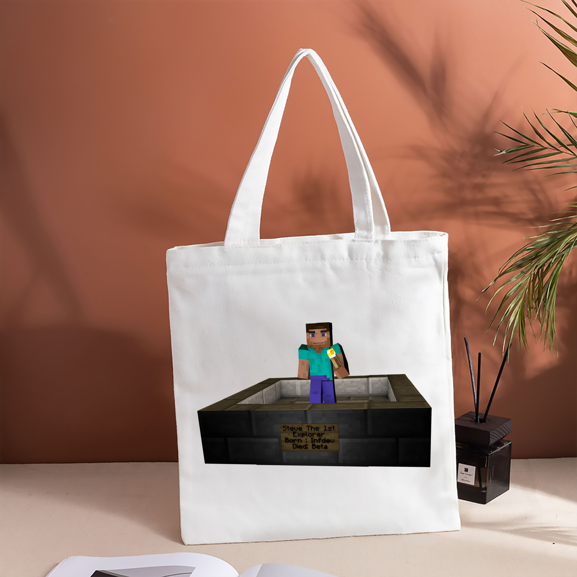 マインクラフト ブロックの世界 Minecraft MC Block world 縦型キャンバス生地手提げバッグ　トートバッグ