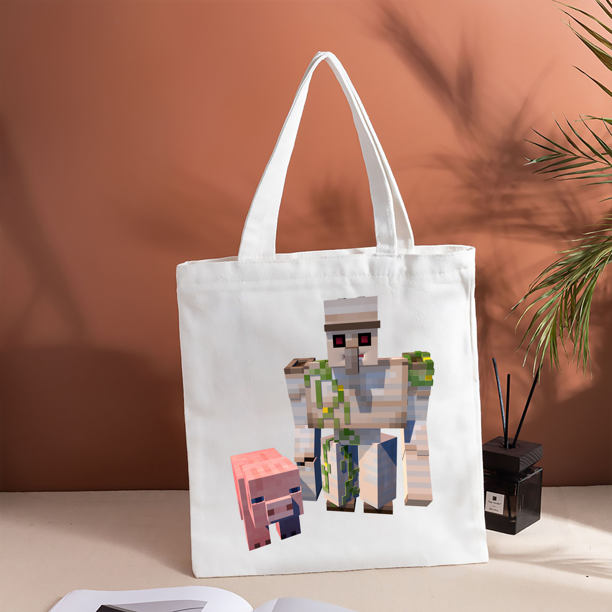 マインクラフト ブロックの世界 Minecraft MC Block world 縦型キャンバス生地手提げバッグ　トートバッグ