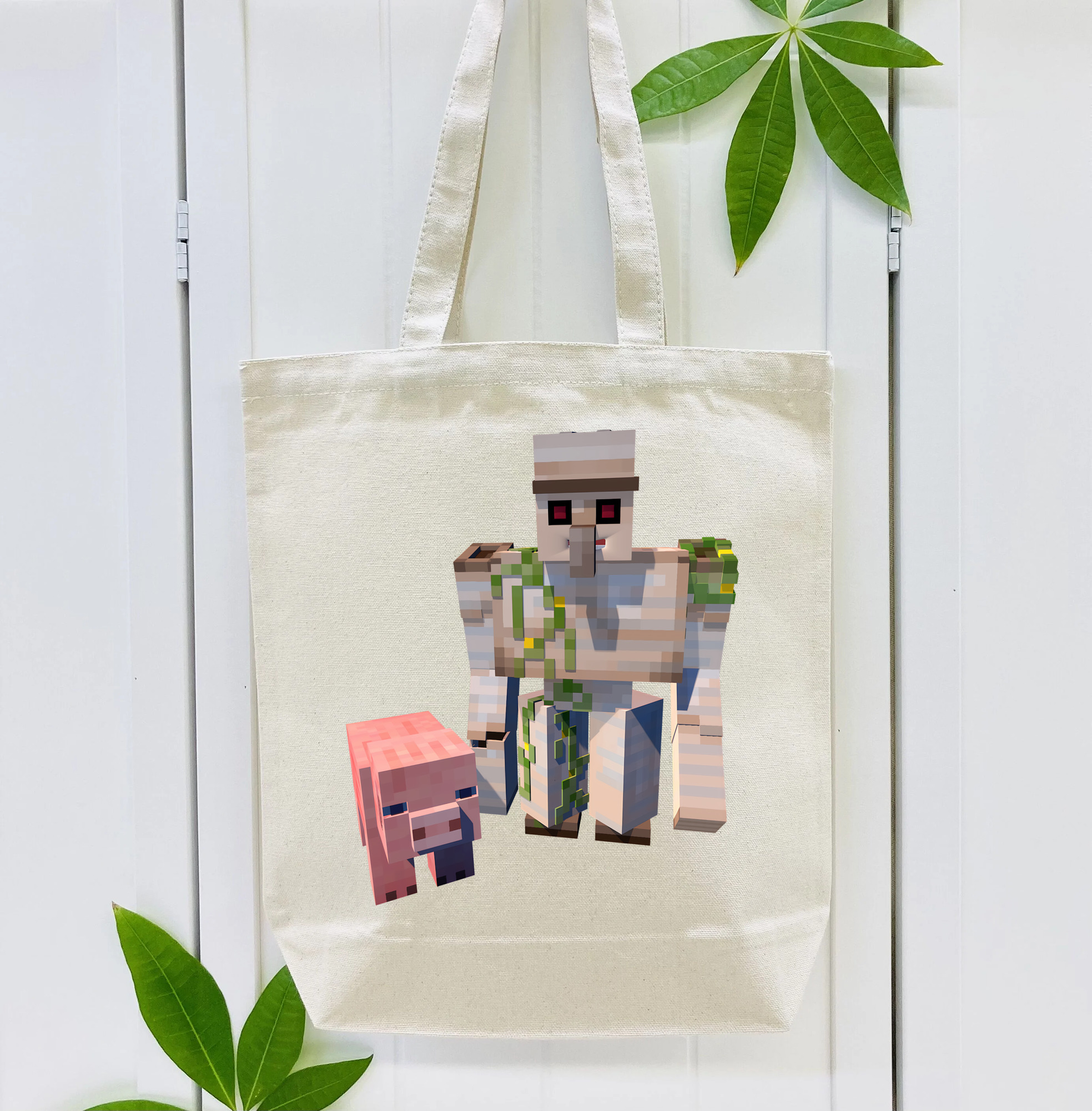 マインクラフト ブロックの世界 Minecraft MC Block world 縦型キャンバス生地手提げバッグ　トートバッグ