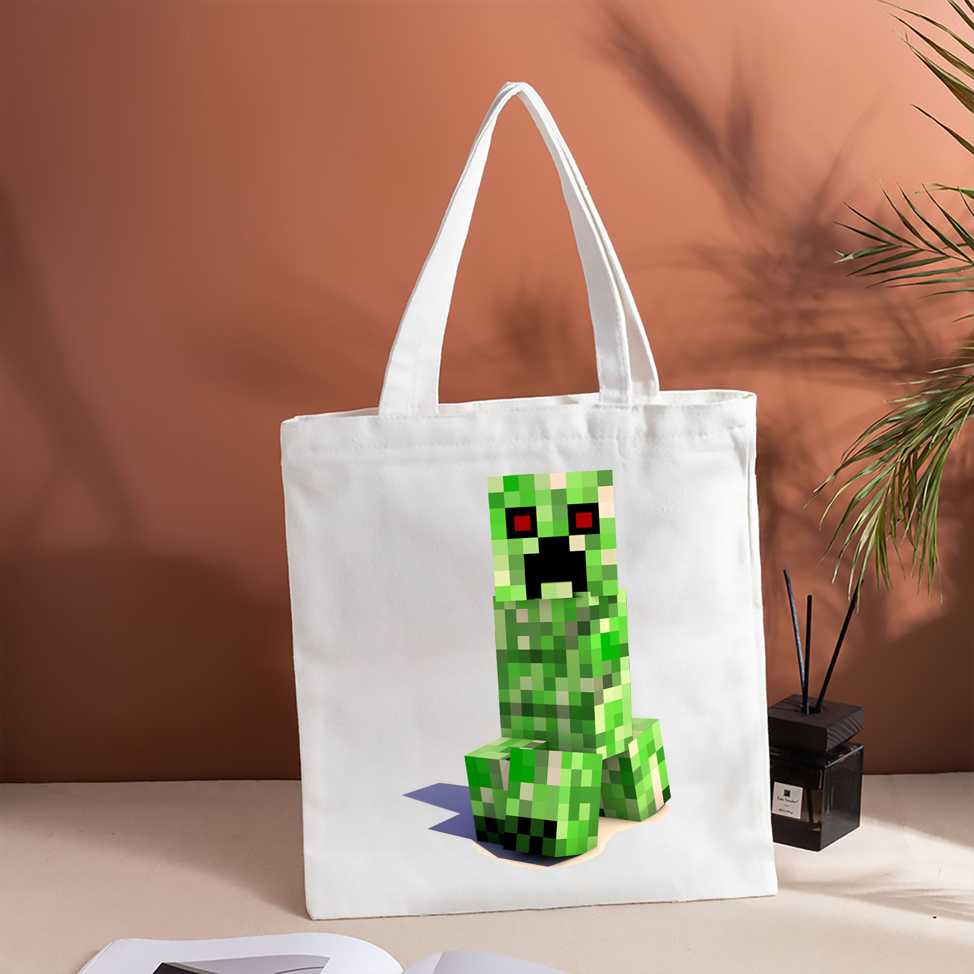 マインクラフト ブロックの世界 Minecraft MC Block world 縦型キャンバス生地手提げバッグ　トートバッグ