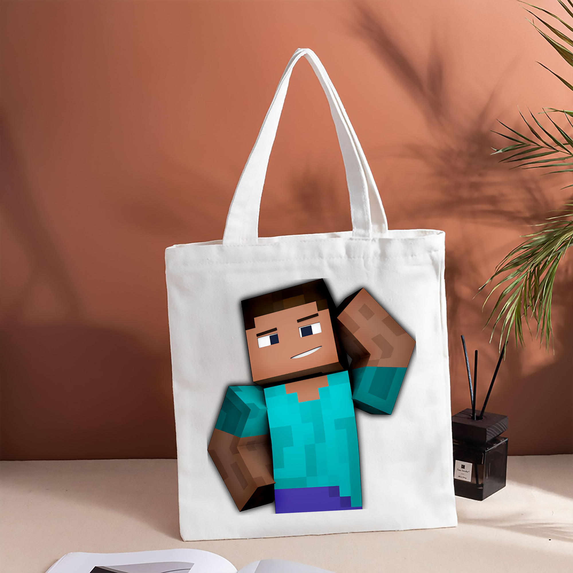 マインクラフト ブロックの世界 Minecraft MC Block world 縦型キャンバス生地手提げバッグ　トートバッグ
