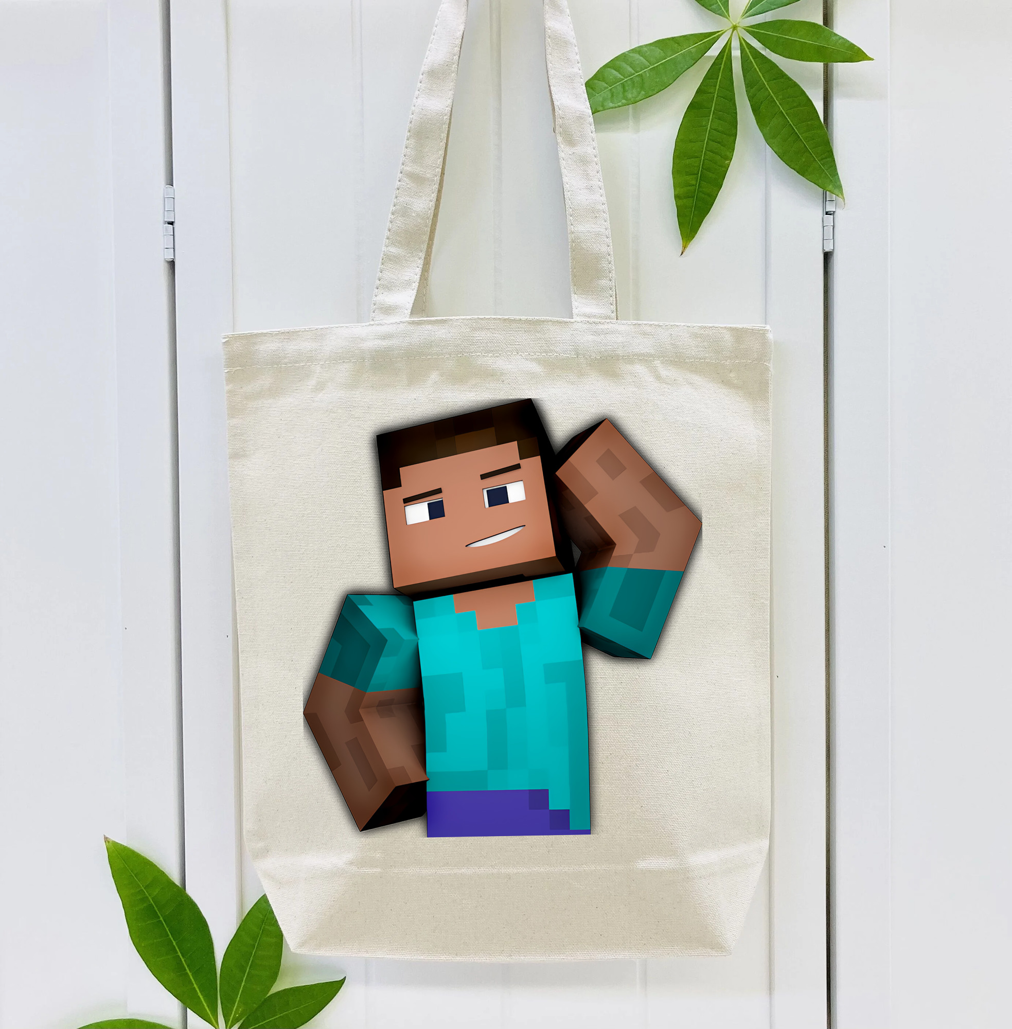 マインクラフト ブロックの世界 Minecraft MC Block world 縦型キャンバス生地手提げバッグ　トートバッグ