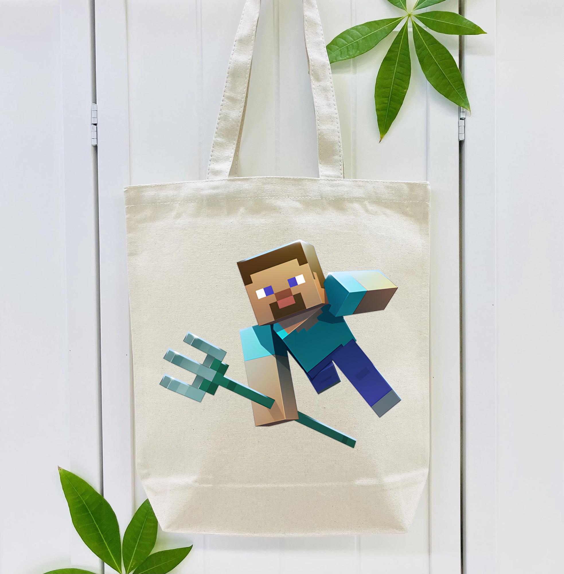 マインクラフト ブロックの世界 Minecraft MC Block world 縦型キャンバス生地手提げバッグ　トートバッグ
