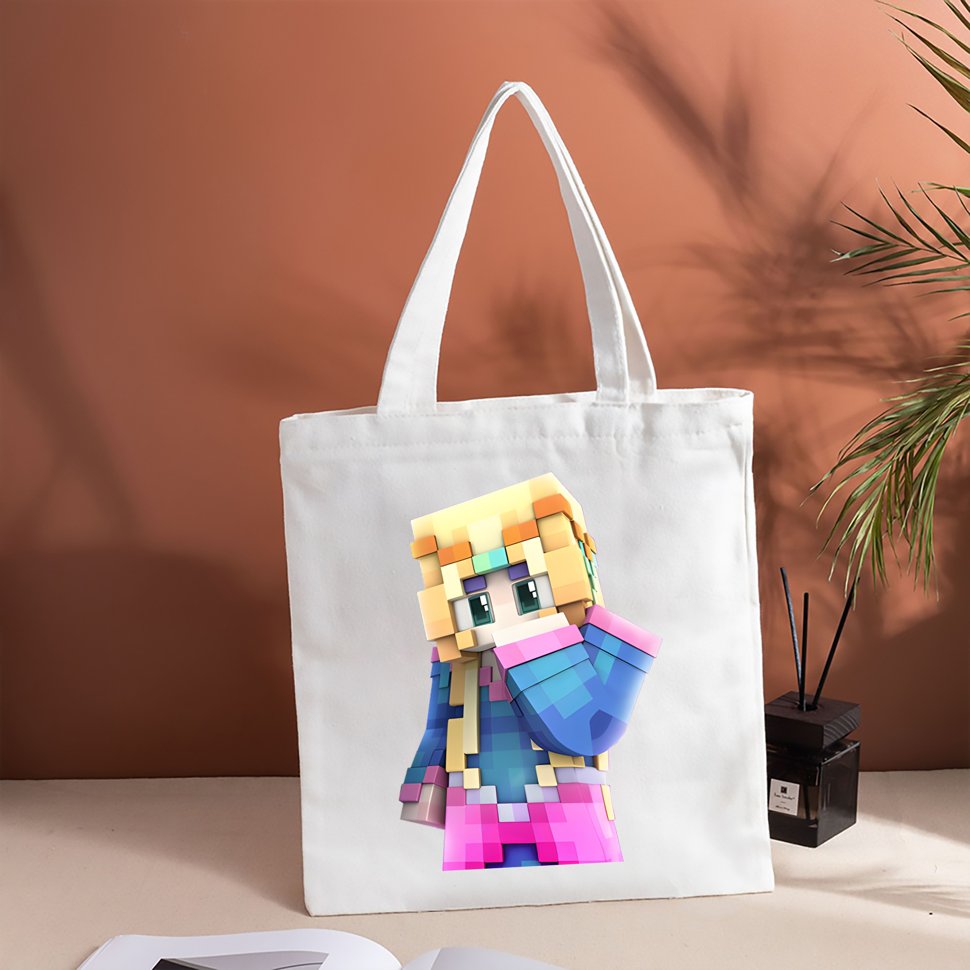 マインクラフト ブロックの世界 Minecraft MC Block world 縦型キャンバス生地手提げバッグ　トートバッグ
