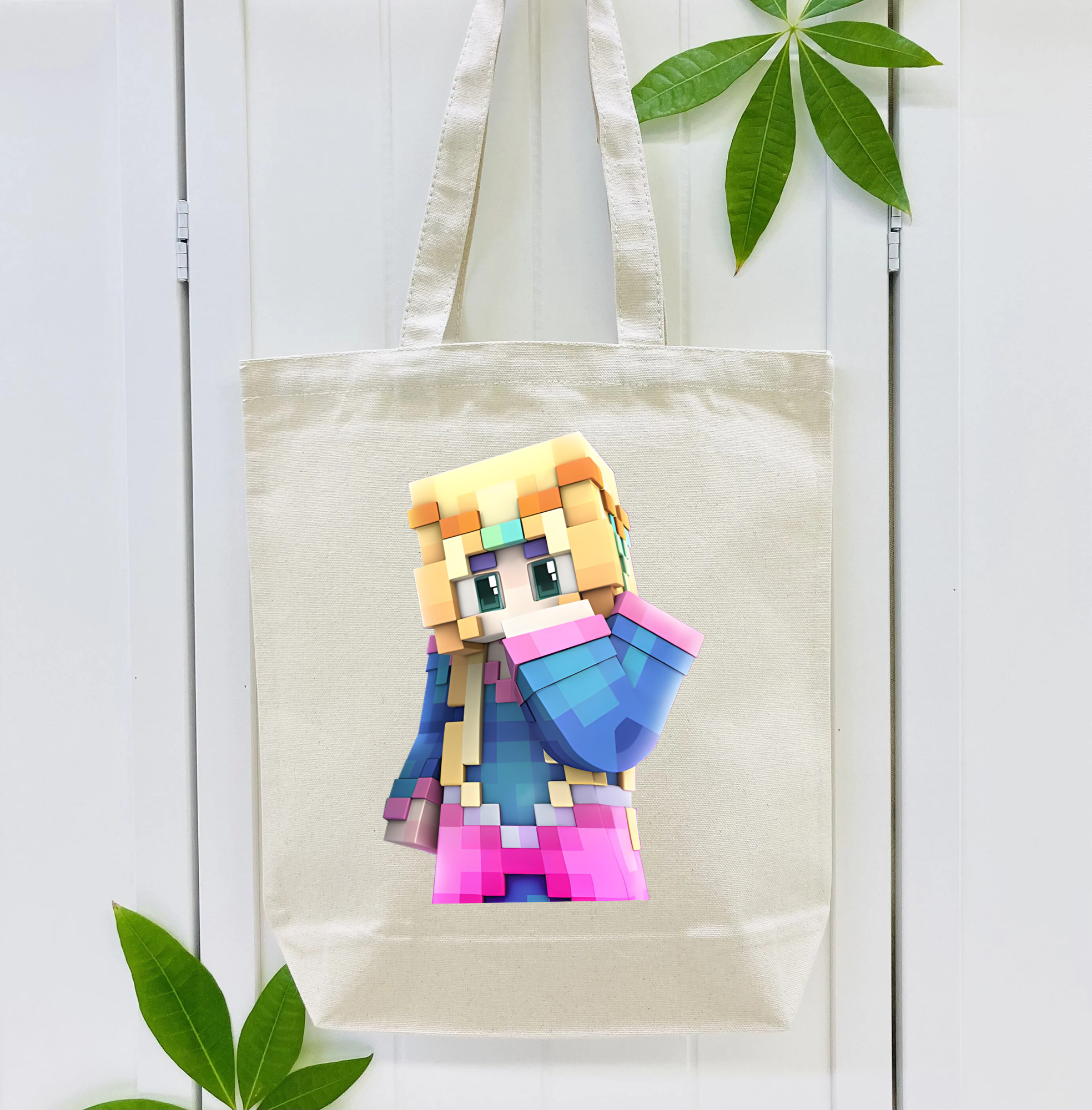 マインクラフト ブロックの世界 Minecraft MC Block world 縦型キャンバス生地手提げバッグ　トートバッグ