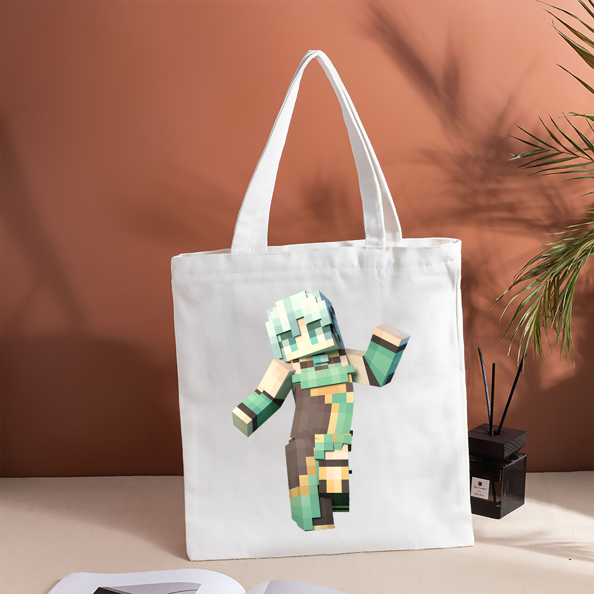 マインクラフト ブロックの世界 Minecraft MC Block world 縦型キャンバス生地手提げバッグ　トートバッグ