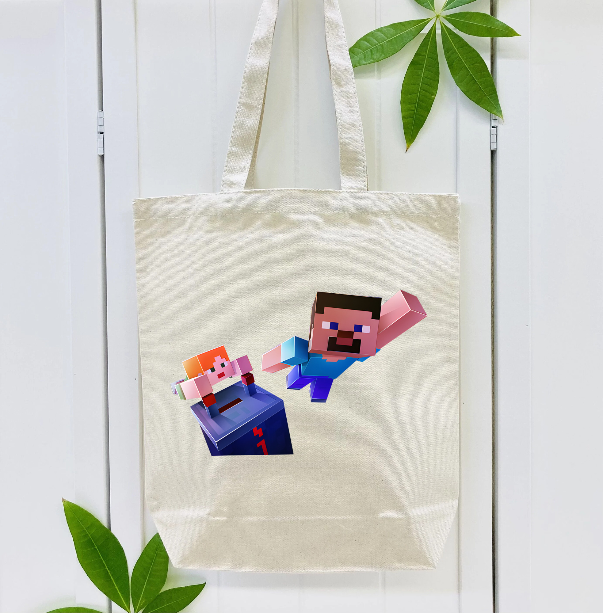 マインクラフト ブロックの世界 Minecraft MC Block world 縦型キャンバス生地手提げバッグ　トートバッグ