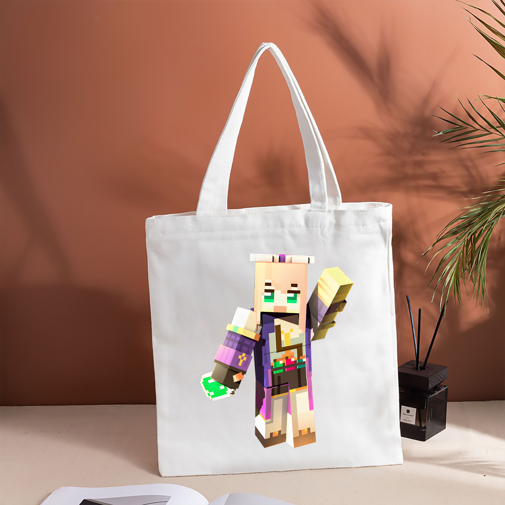 マインクラフト ブロックの世界 Minecraft MC Block world 縦型キャンバス生地手提げバッグ　トートバッグ
