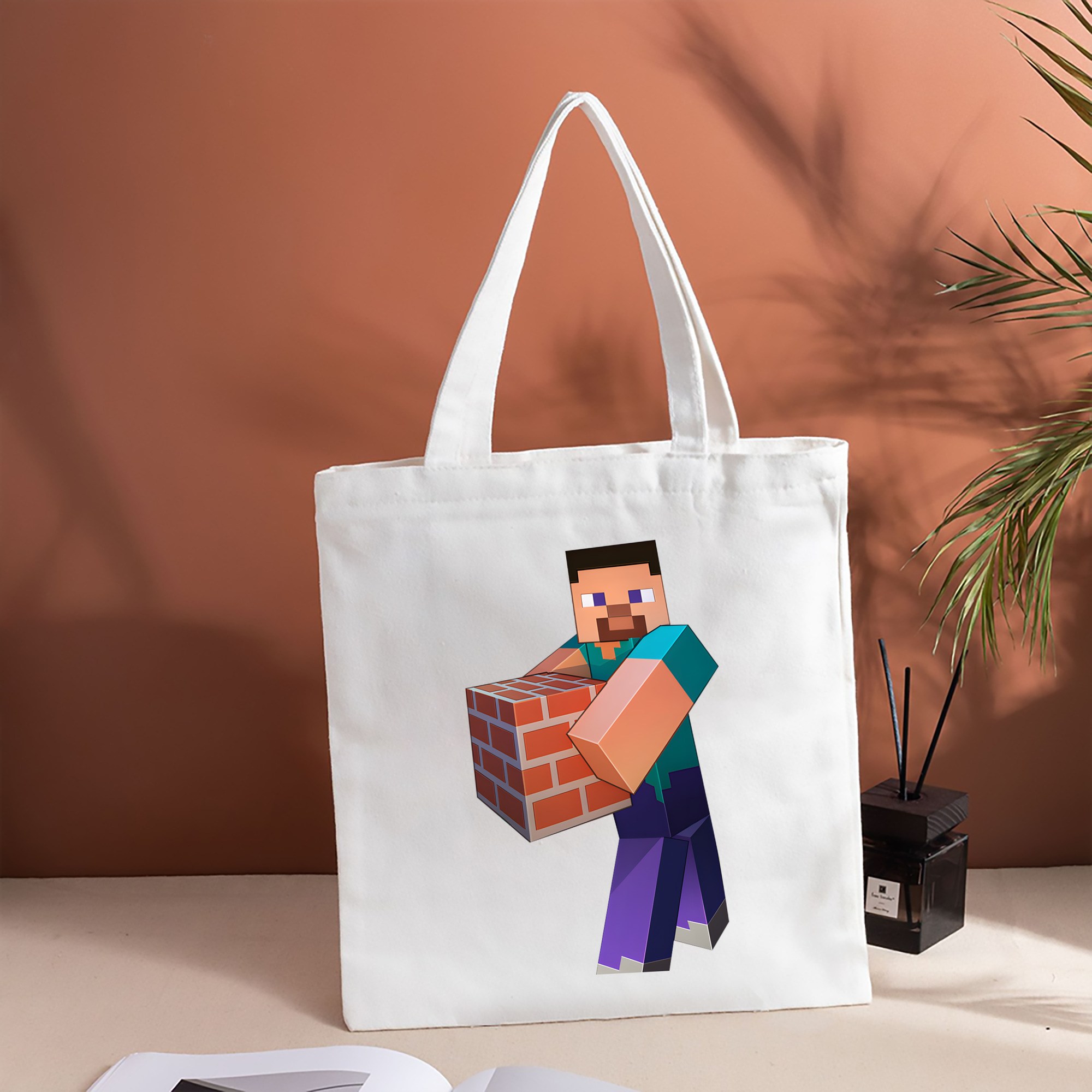 マインクラフト ブロックの世界 Minecraft MC Block world 縦型キャンバス生地手提げバッグ　トートバッグ