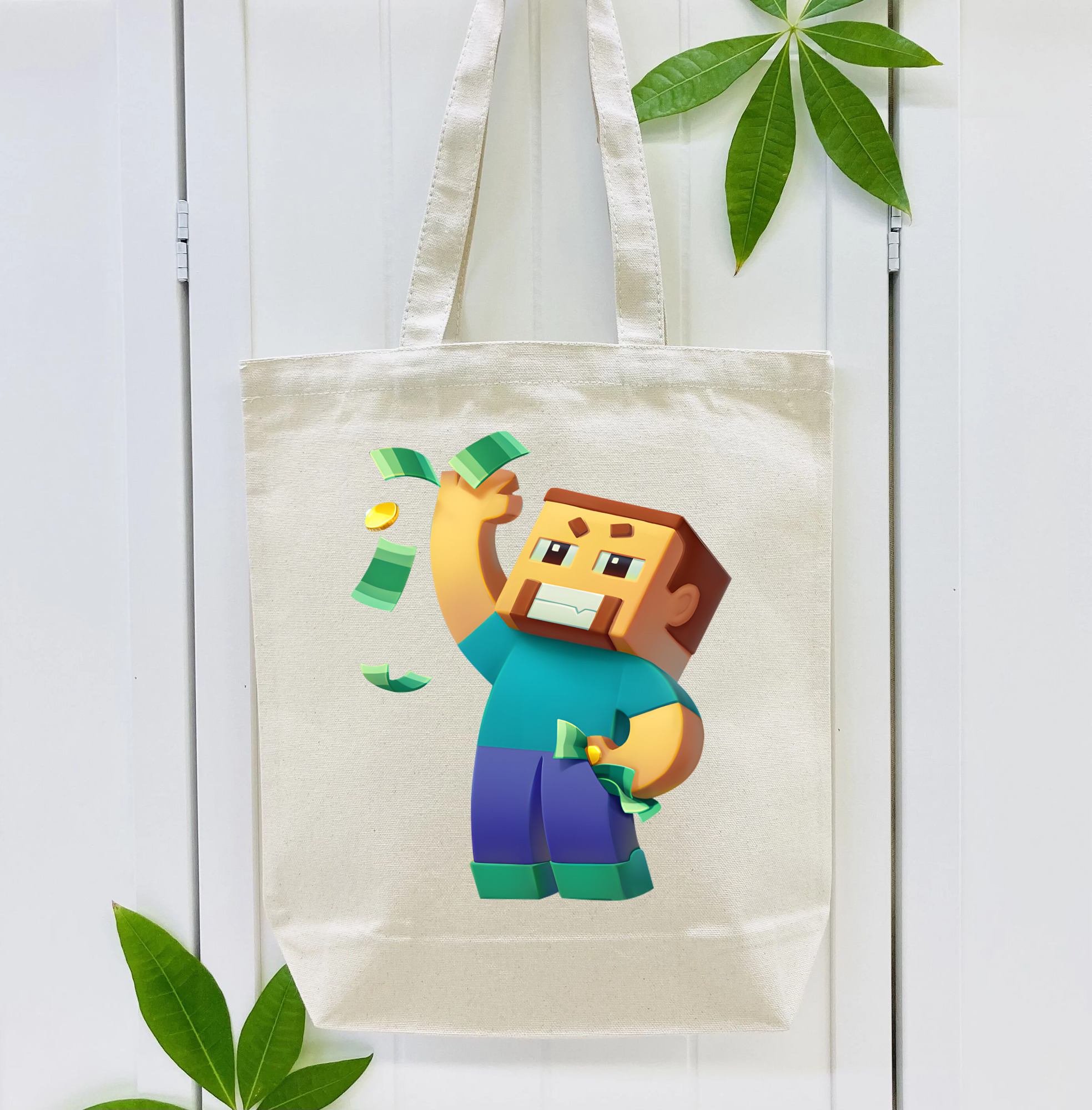 マインクラフト ブロックの世界 Minecraft MC Block world 縦型キャンバス生地手提げバッグ　トートバッグ