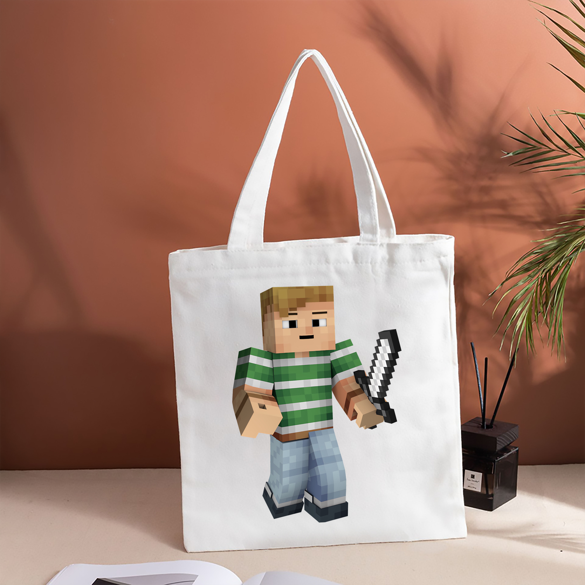 マインクラフト ブロックの世界 Minecraft MC Block world 縦型キャンバス生地手提げバッグ　トートバッグ