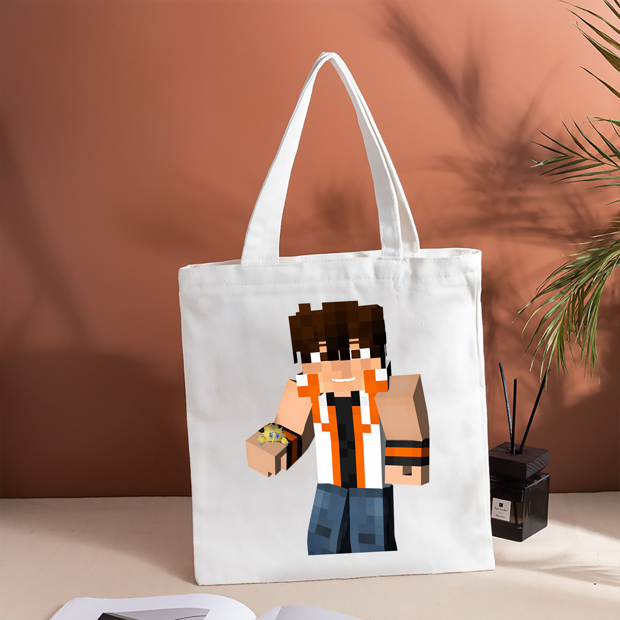 マインクラフト ブロックの世界 Minecraft MC Block world 縦型キャンバス生地手提げバッグ　トートバッグ