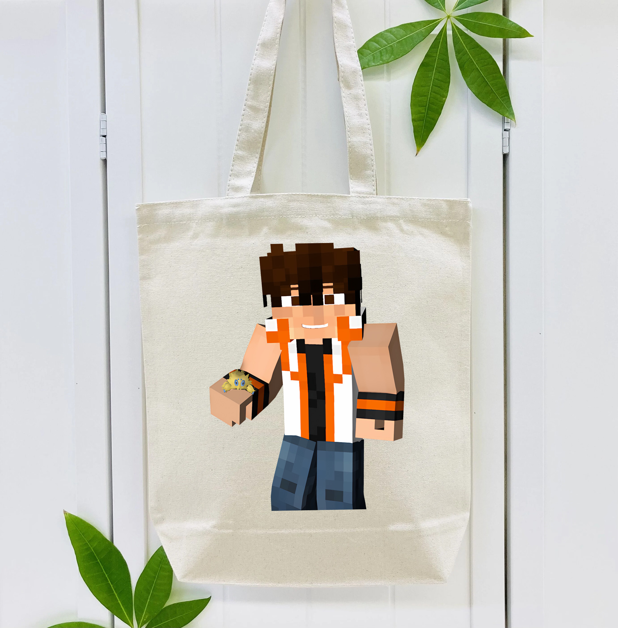 マインクラフト ブロックの世界 Minecraft MC Block world 縦型キャンバス生地手提げバッグ　トートバッグ