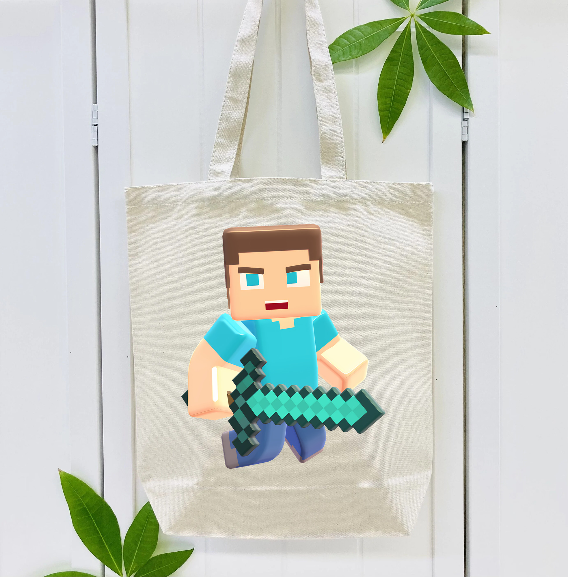 マインクラフト ブロックの世界 Minecraft MC Block world 縦型キャンバス生地手提げバッグ　トートバッグ