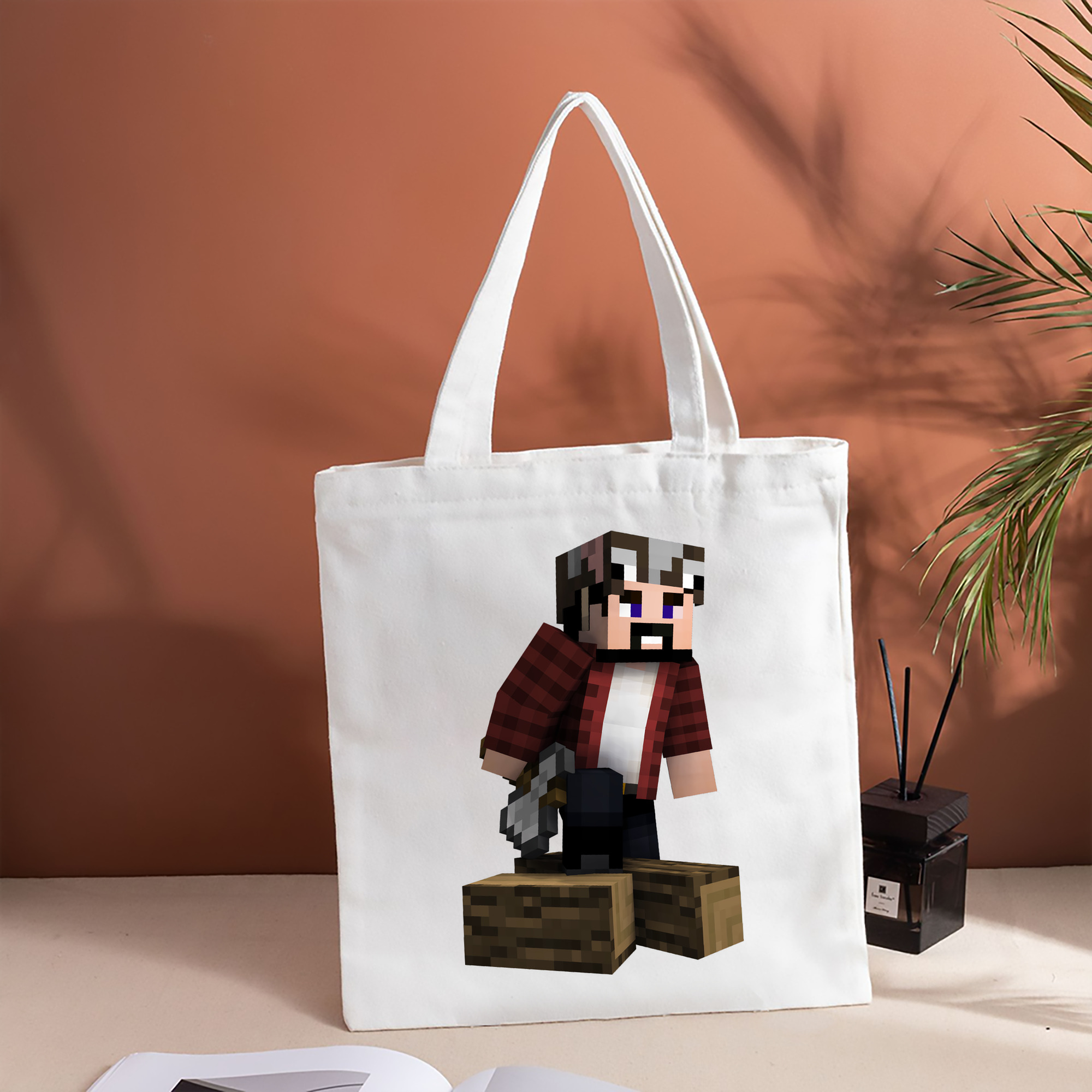 マインクラフト ブロックの世界 Minecraft MC Block world 縦型キャンバス生地手提げバッグ　トートバッグ