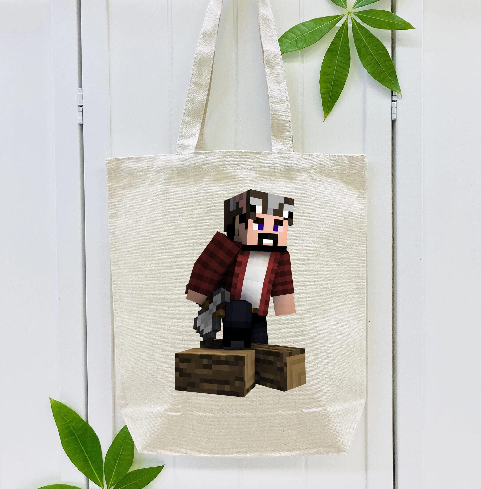 マインクラフト ブロックの世界 Minecraft MC Block world 縦型キャンバス生地手提げバッグ　トートバッグ