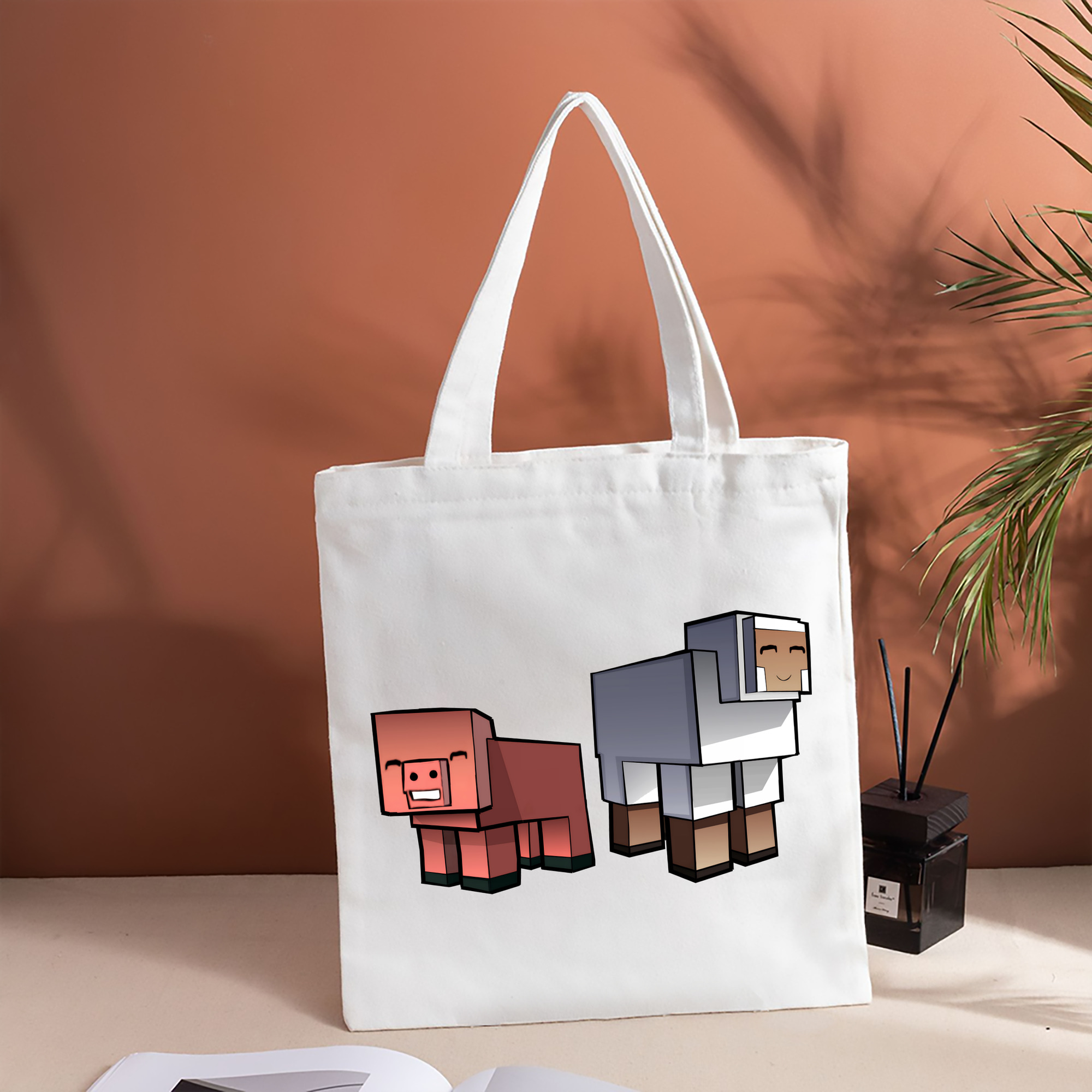 マインクラフト ブロックの世界 Minecraft MC Block world 縦型キャンバス生地手提げバッグ　トートバッグ