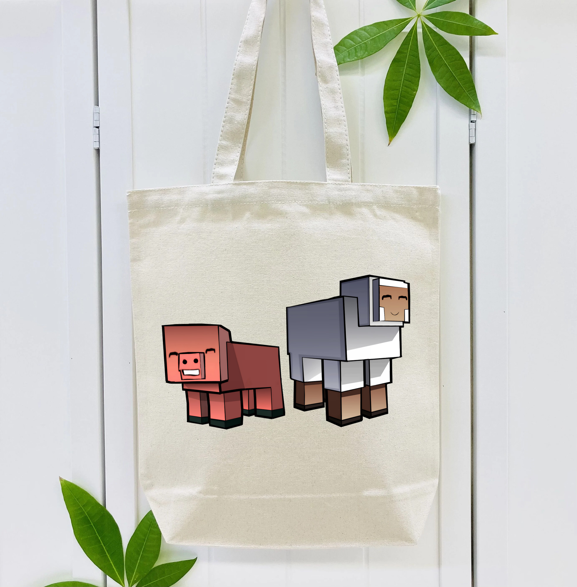マインクラフト ブロックの世界 Minecraft MC Block world 縦型キャンバス生地手提げバッグ　トートバッグ
