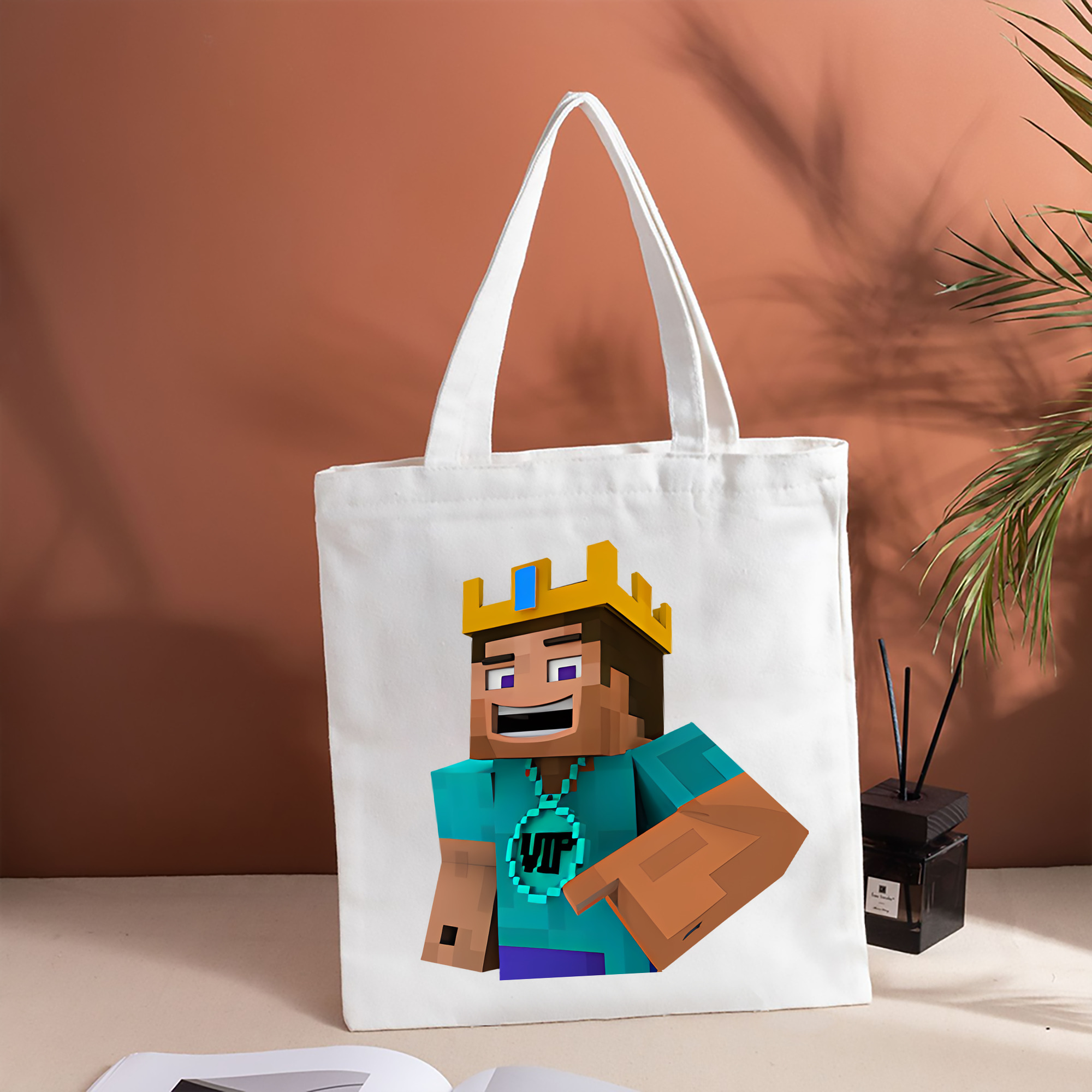 マインクラフト ブロックの世界 Minecraft MC Block world 縦型キャンバス生地手提げバッグ　トートバッグ