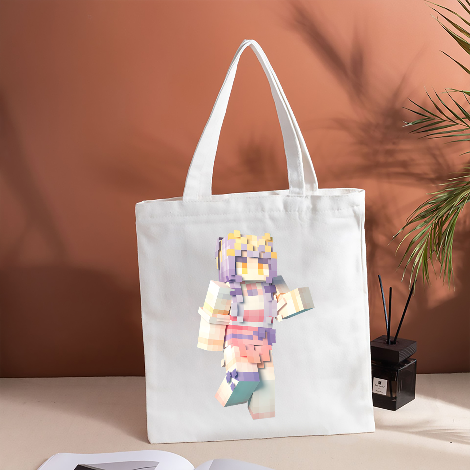 マインクラフト ブロックの世界 Minecraft MC Block world 縦型キャンバス生地手提げバッグ　トートバッグ